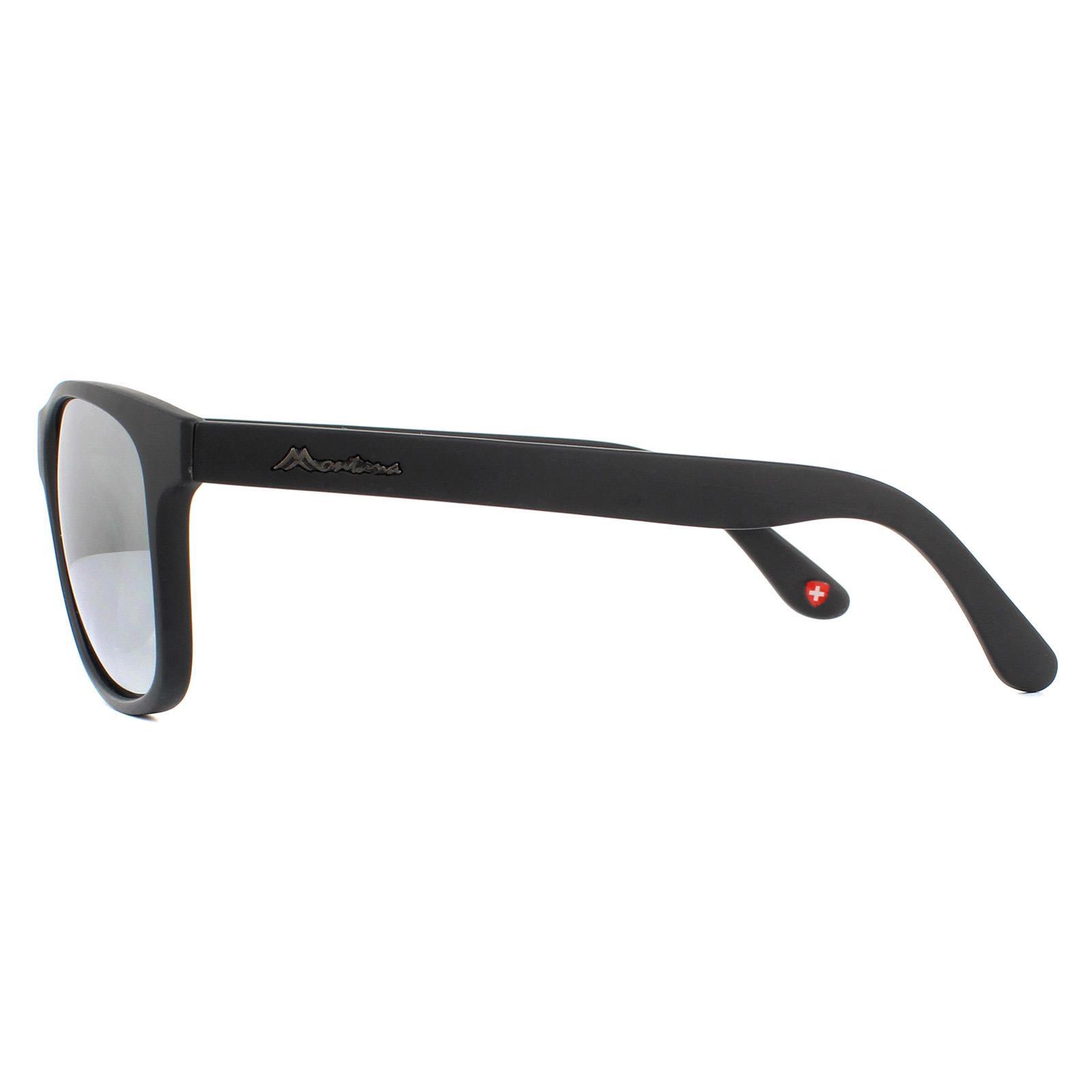 Montana Rectangle Unisex Black Revo Silver Mirror Sunglasses 3/4