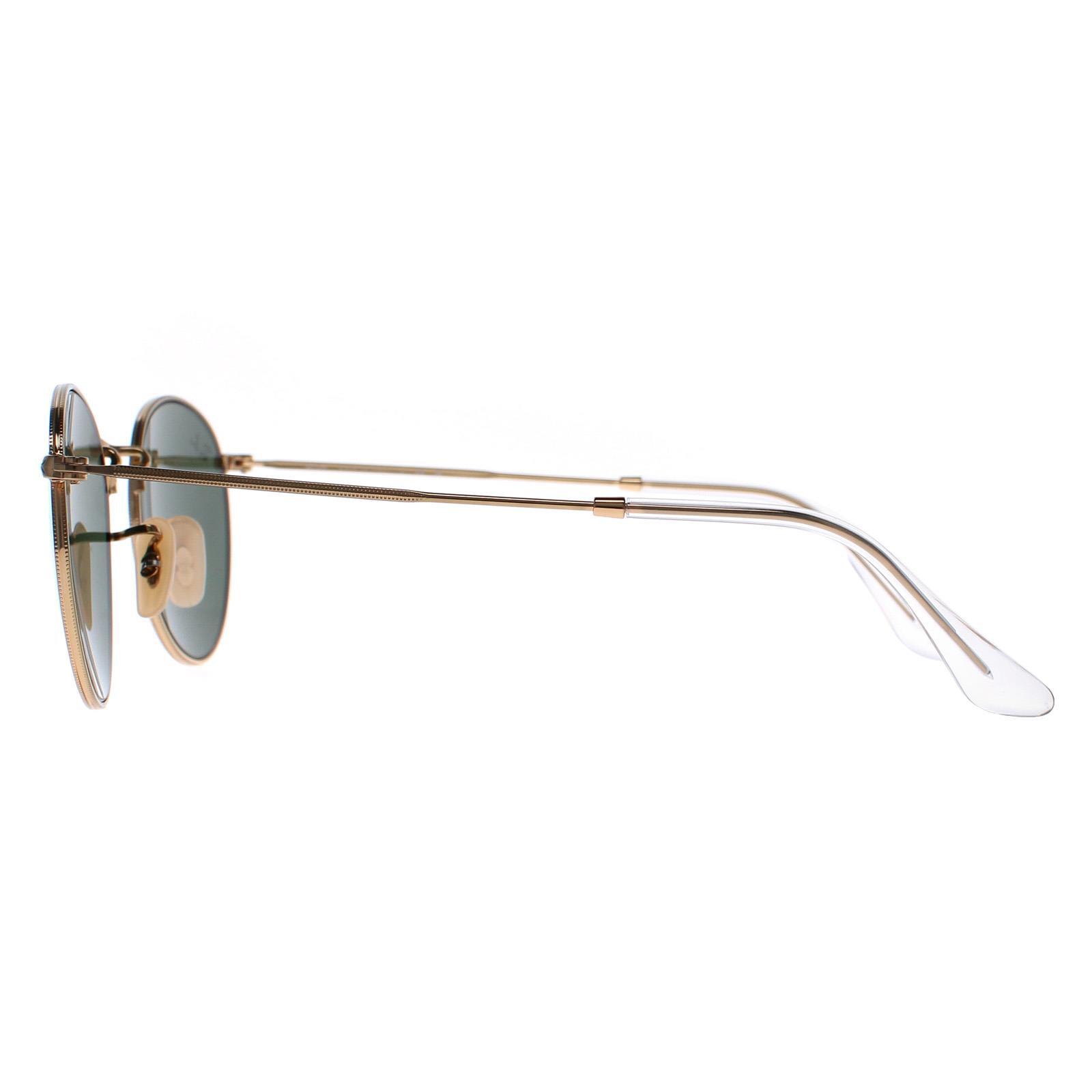Ray-Ban Round Unisex Gold Green Sunglasses 3/4