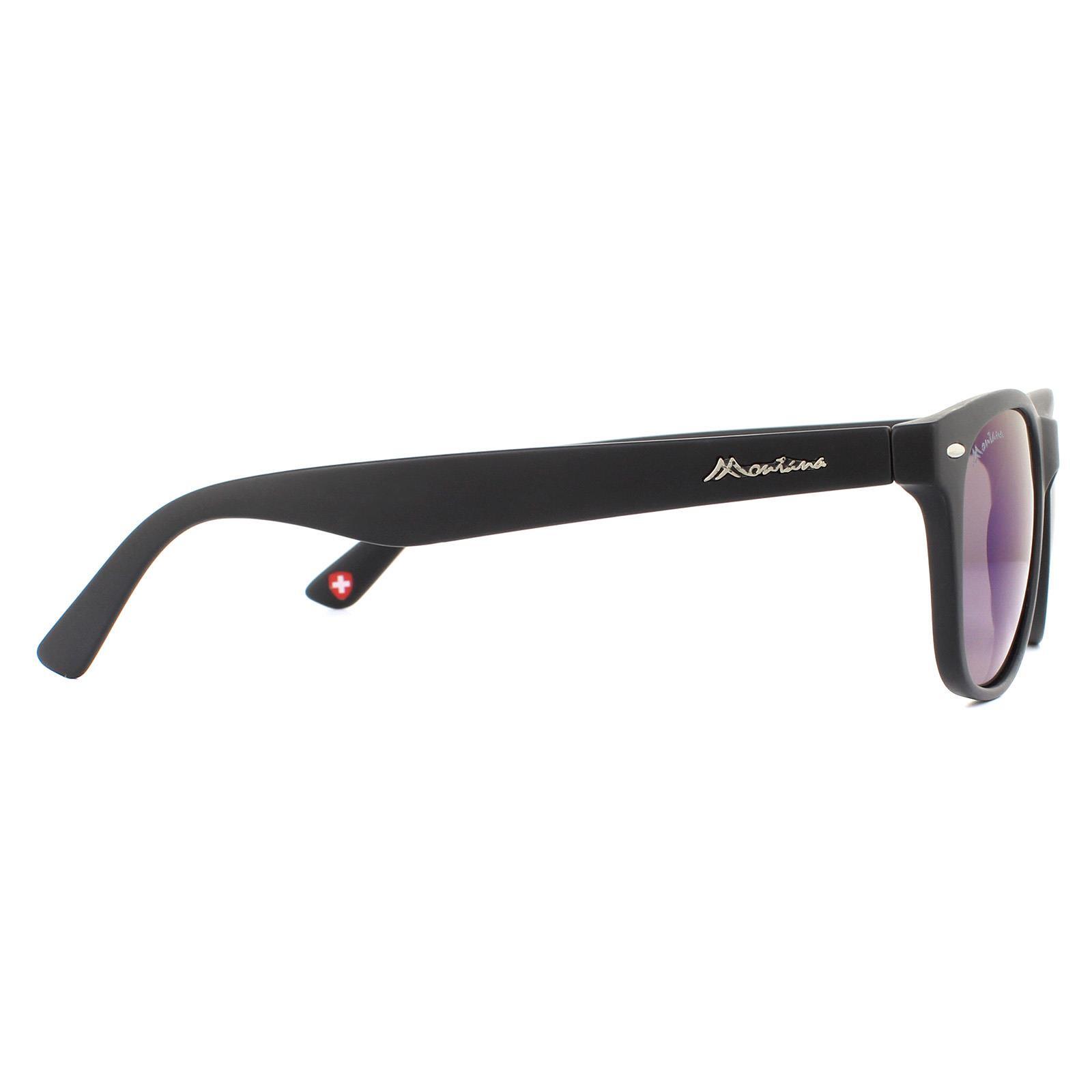 Montana Rectangle Unisex Matte Black Rubbertouch Revo Blue Sunglasses 4/4