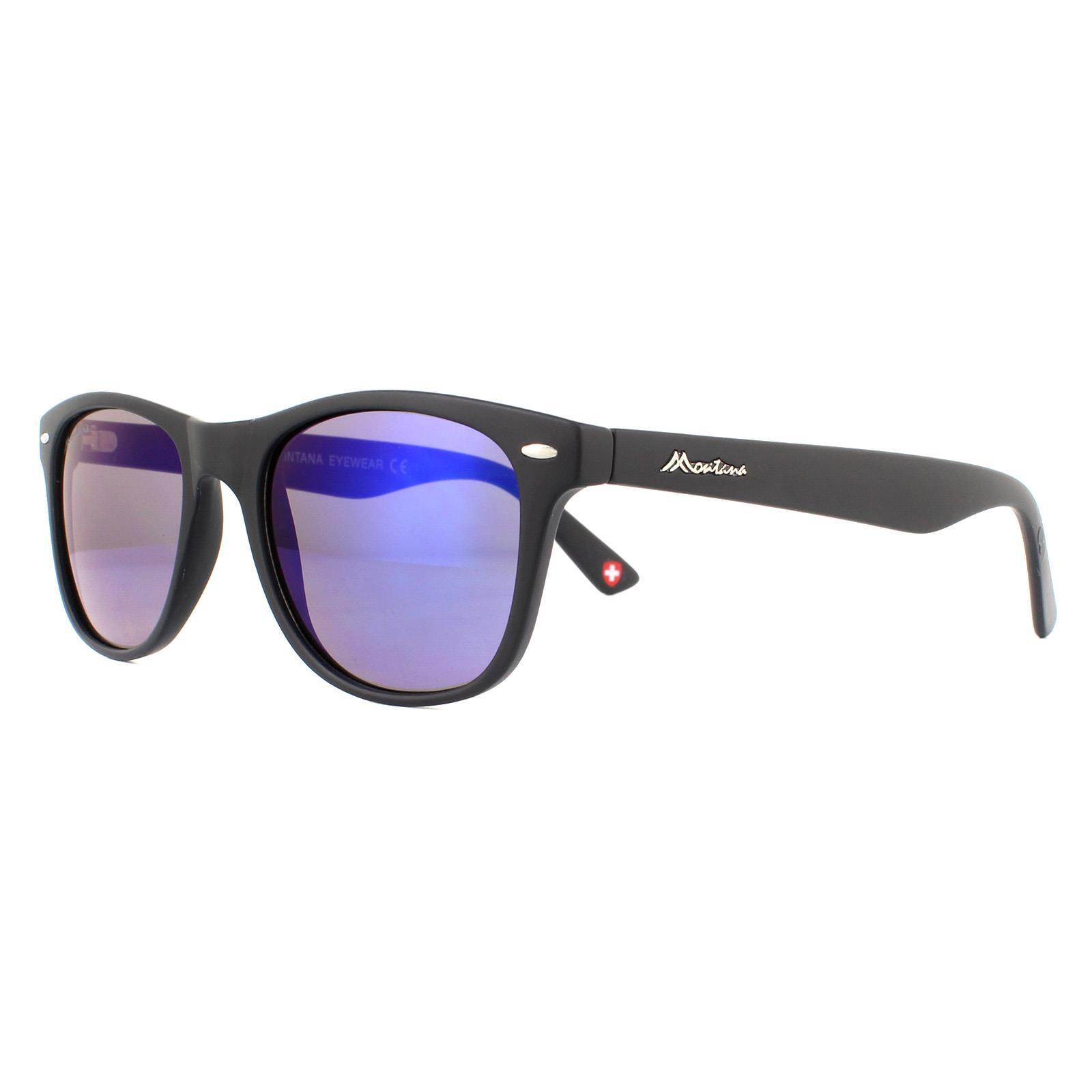 Montana Rectangle Unisex Matte Black Rubbertouch Revo Blue Sunglasses 2/4