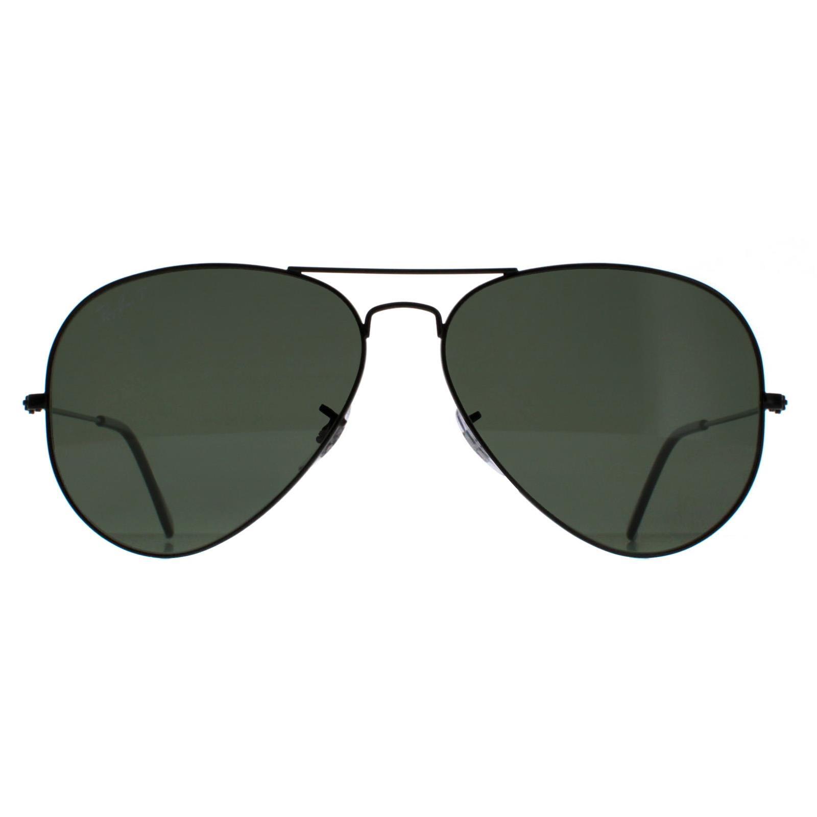 Ray-Ban Aviator Unisex Black Green Polarized Sunglasses 1/4