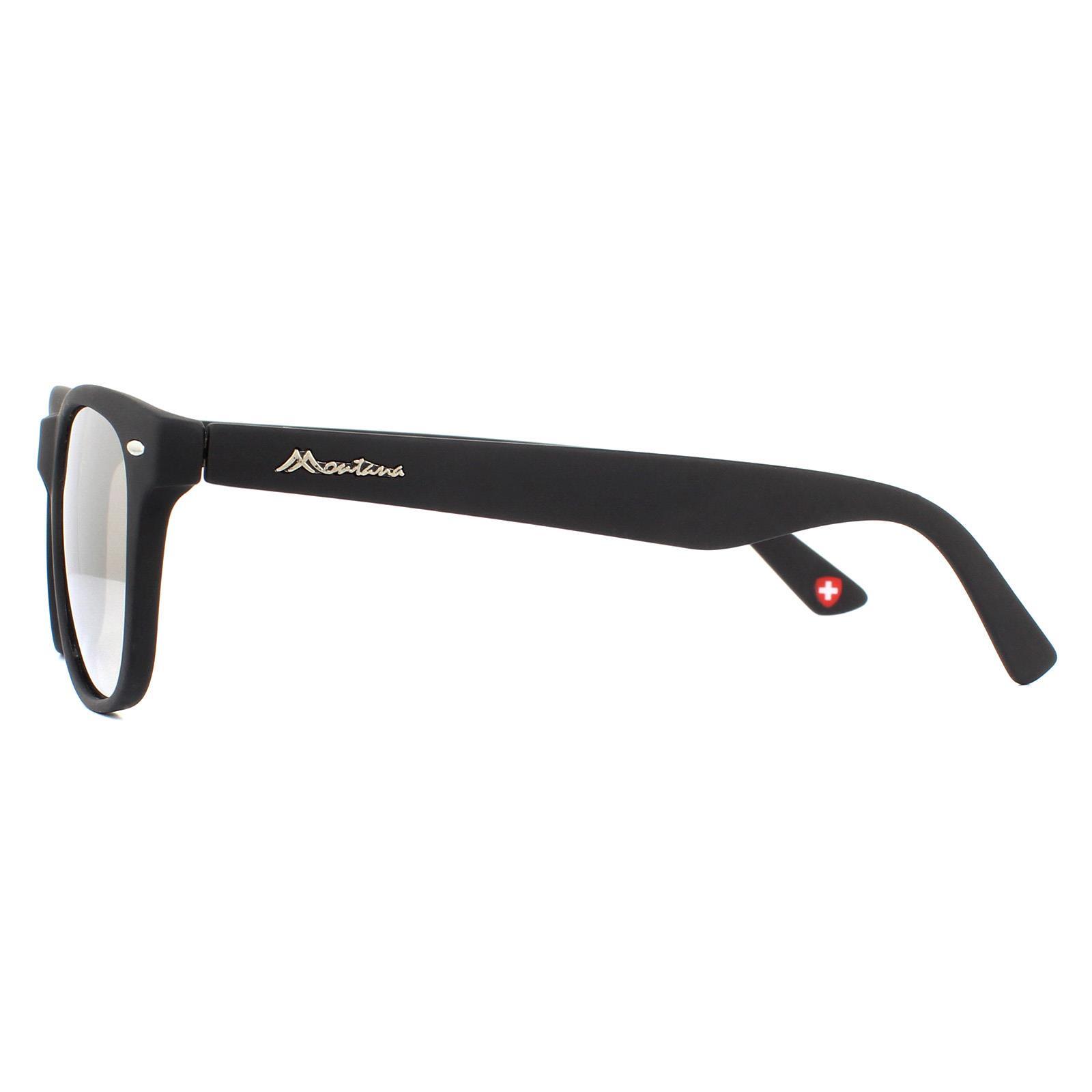 Montana Rectangle Unisex Matte Black Rubbertouch Revo Silver Mirror Sunglasses 3/4