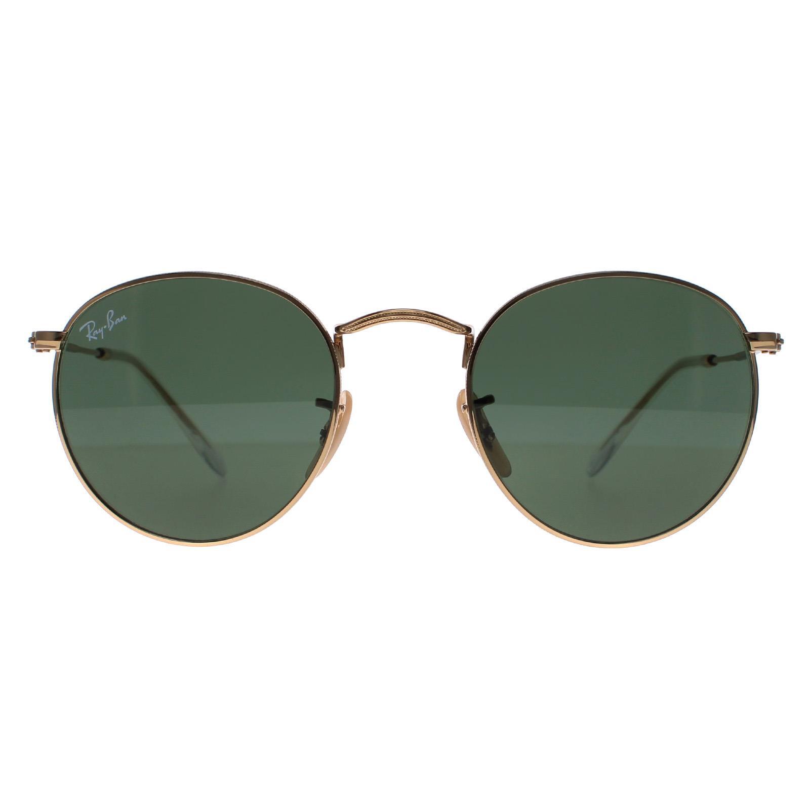Ray-Ban Round Unisex Gold Green Sunglasses 1/4