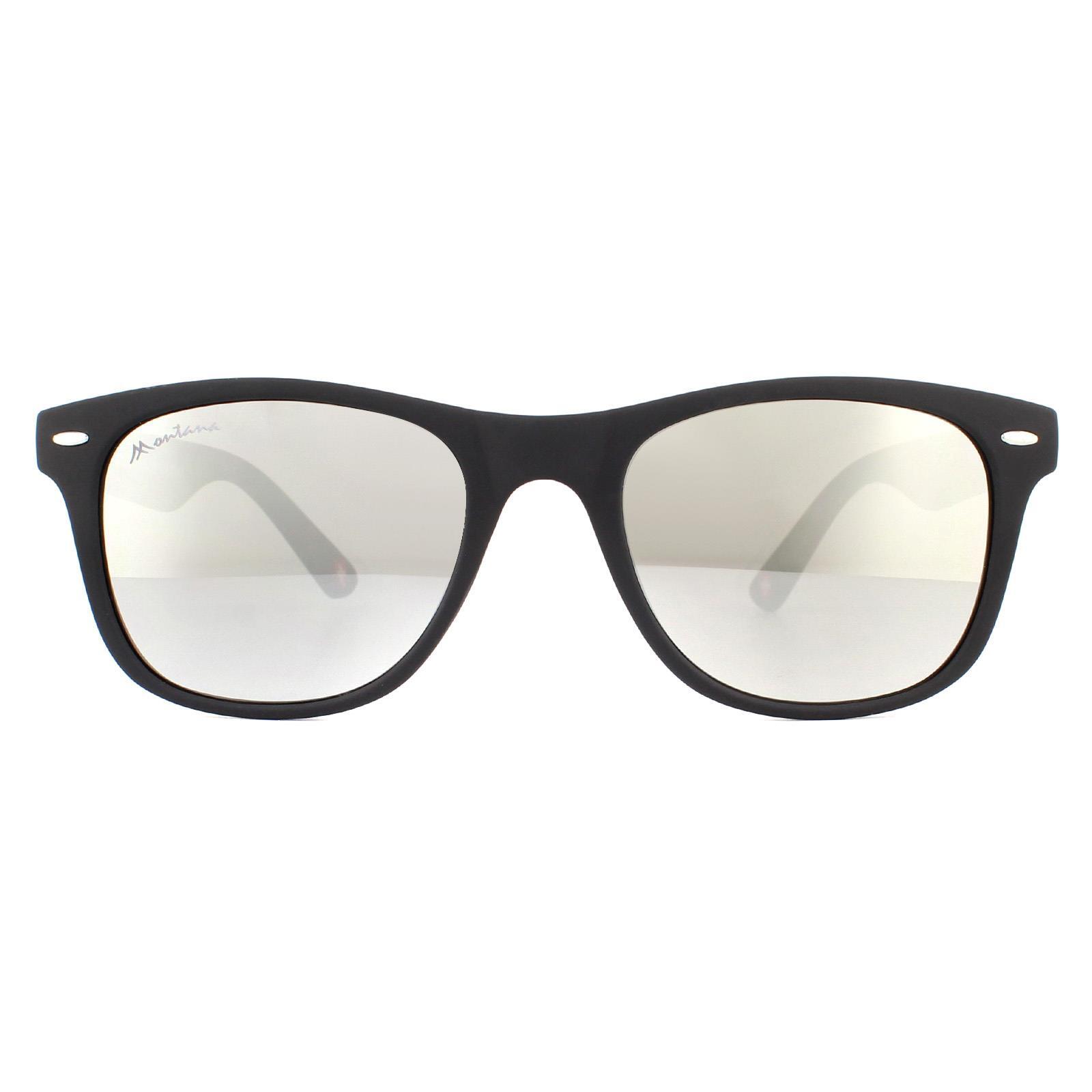 Montana Rectangle Unisex Matte Black Rubbertouch Revo Silver Mirror Sunglasses 1/4