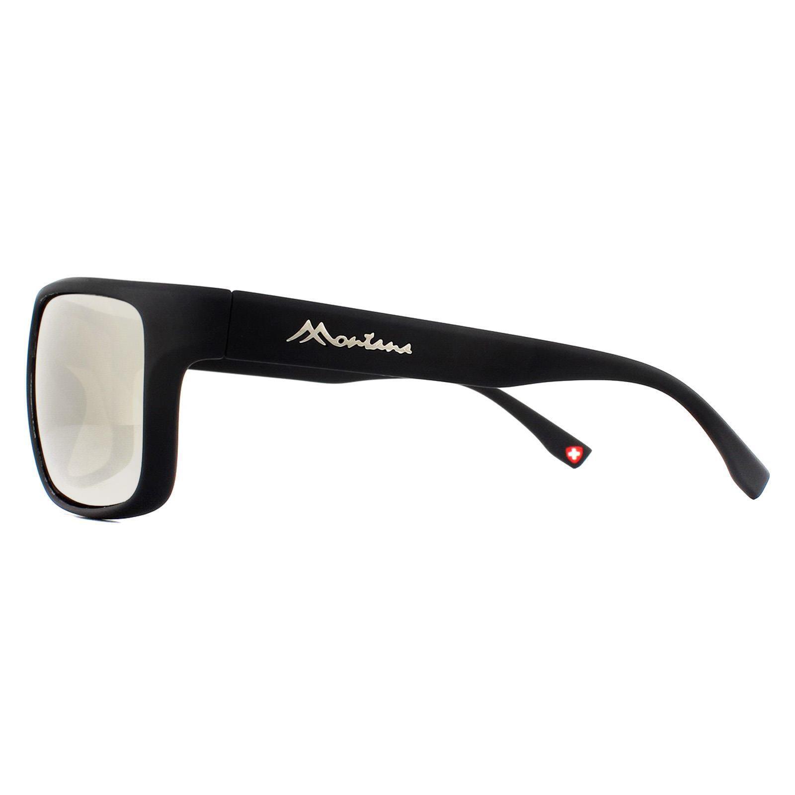 Montana Wrap Mens Black Rubber Revo Silver Mirror Polarized Sunglasses 3/4
