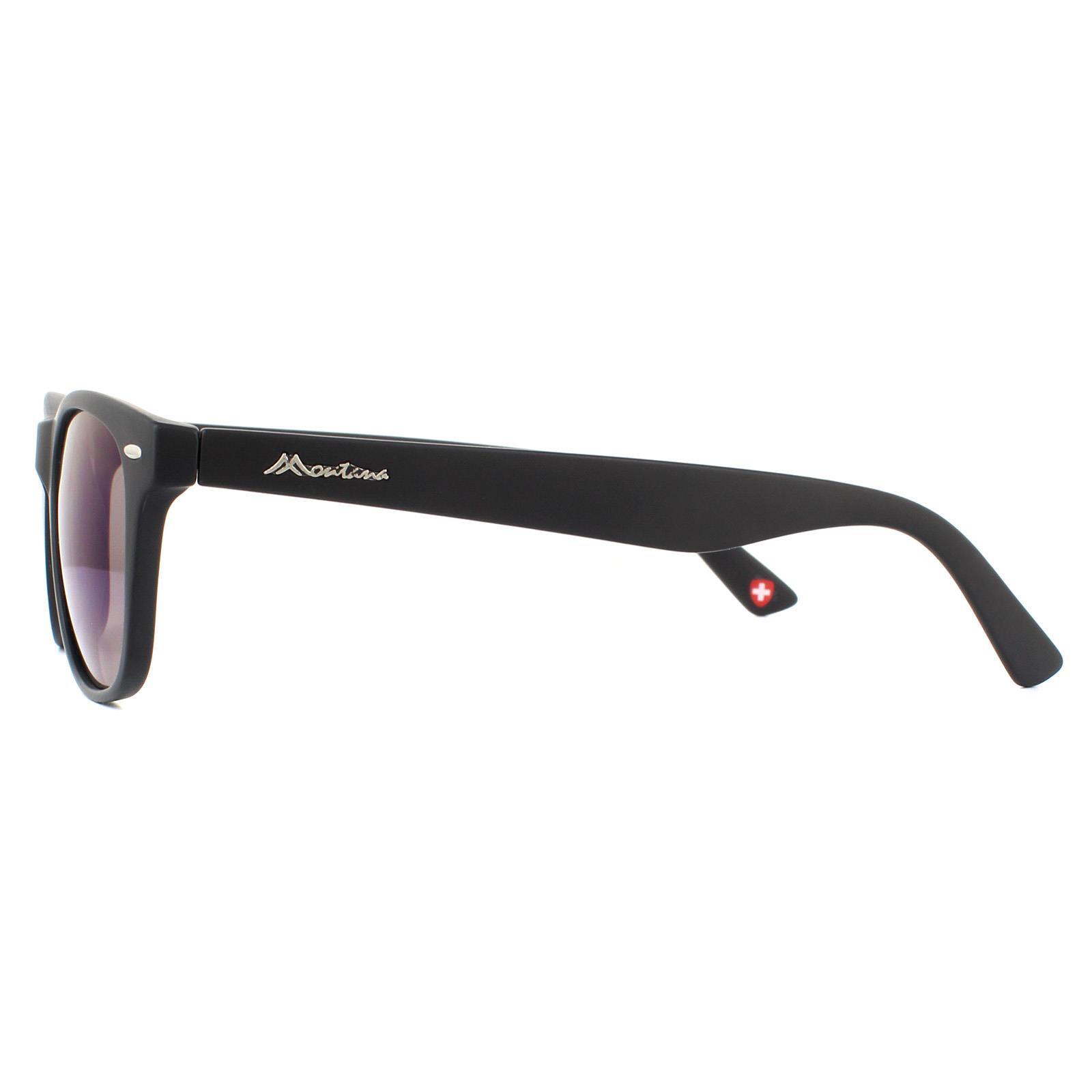 Montana Rectangle Unisex Matte Black Rubbertouch Revo Blue Sunglasses 3/4