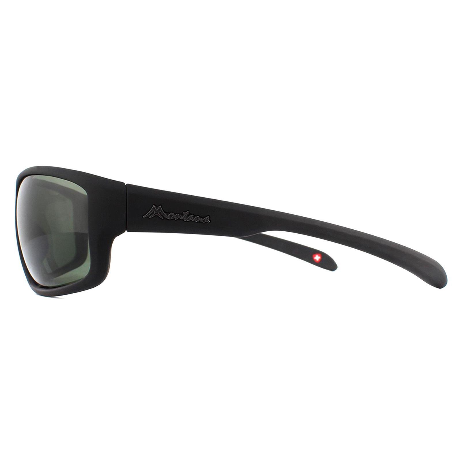 Montana Wrap Mens Black Rubber Green G15 Polarized Sunglasses 3/4