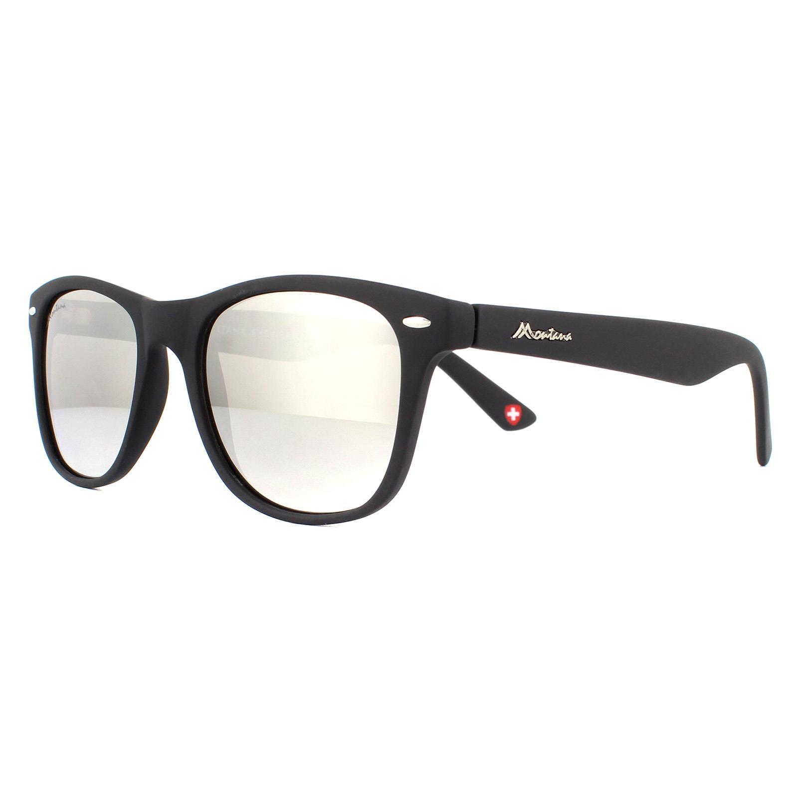 Montana Rectangle Unisex Matte Black Rubbertouch Revo Silver Mirror Sunglasses 2/4