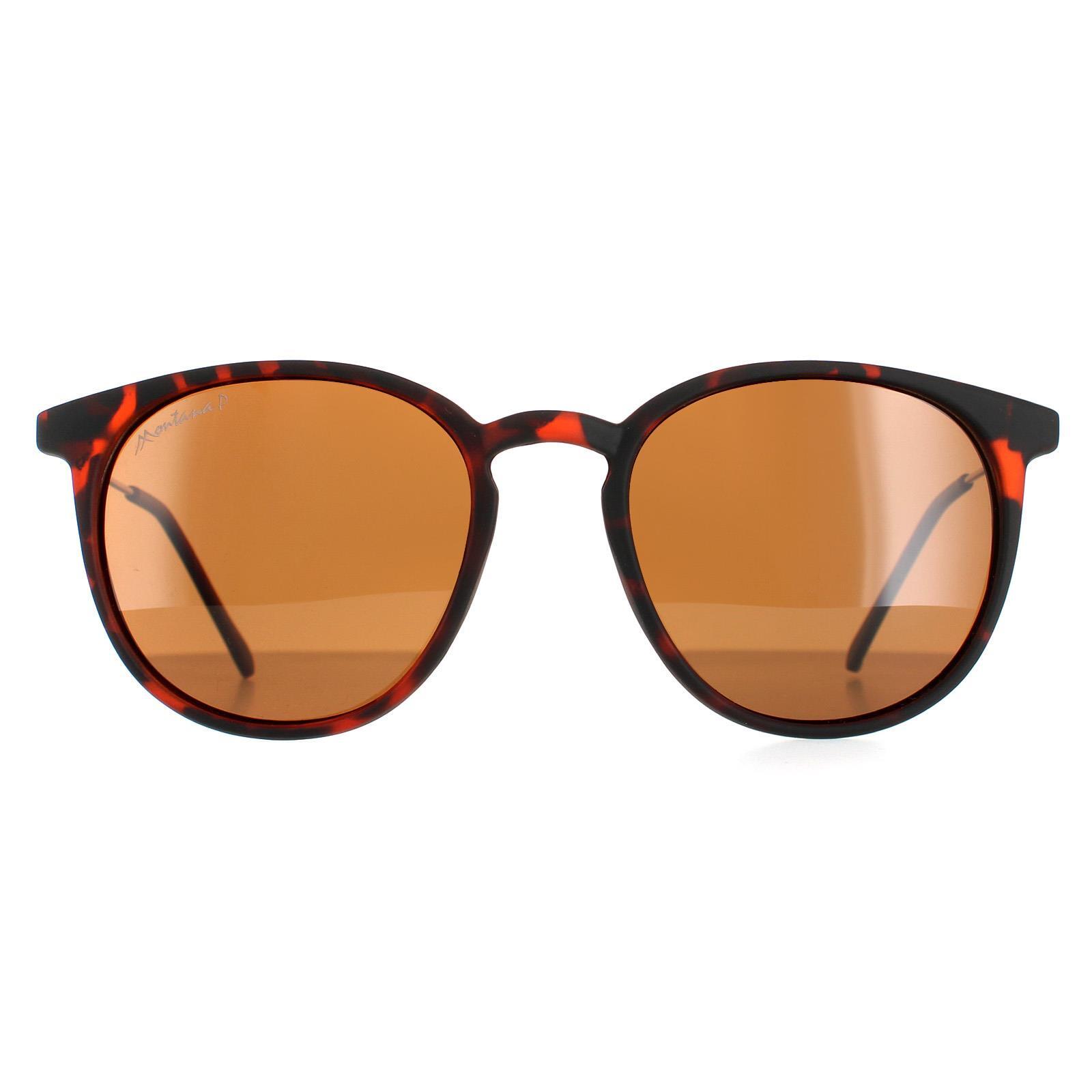 Montana Round Unisex Havana Rubbertouch Brown Polarized Sunglasses