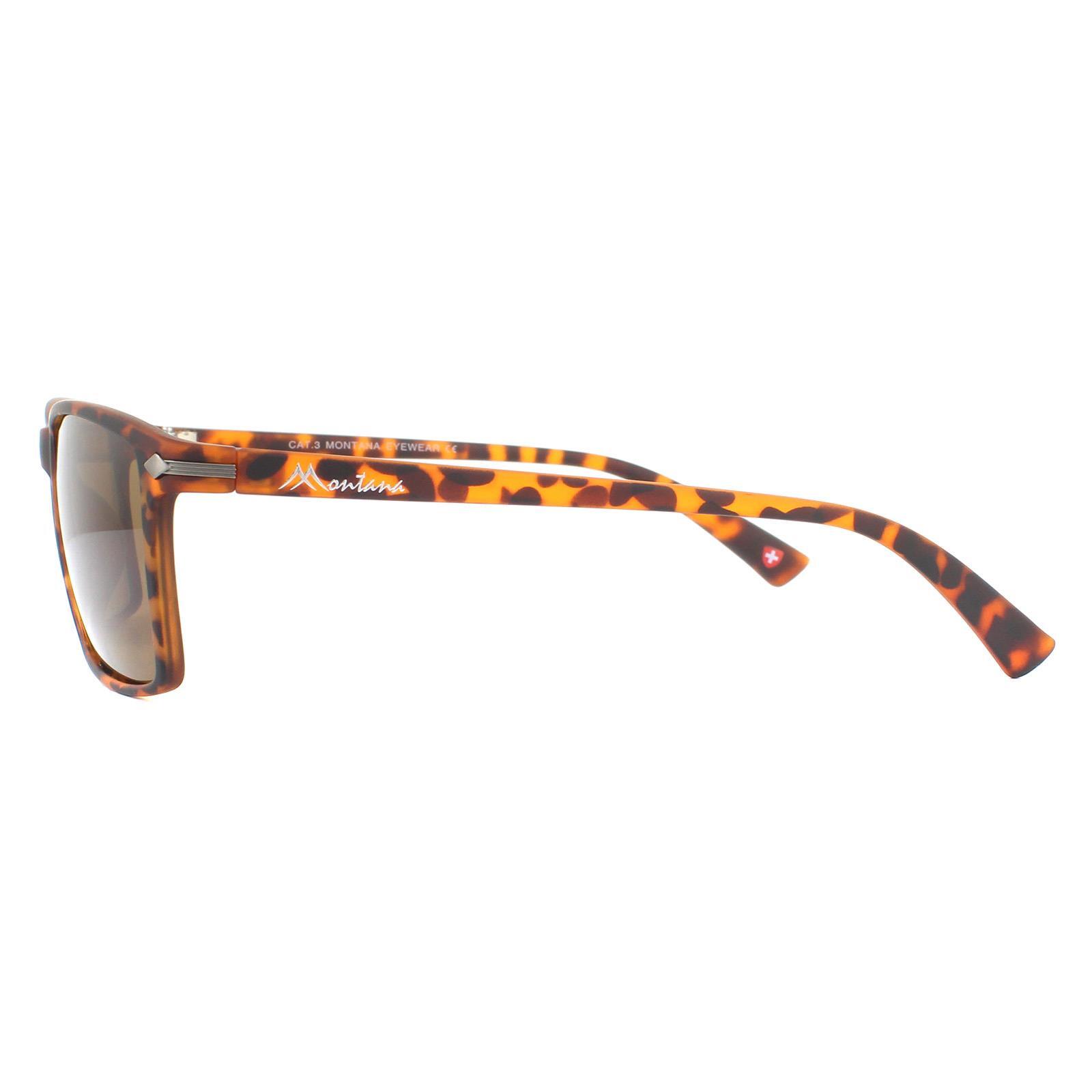 Montana Rectangle Unisex Brown Turtle Rubbertouch Brown Polarized Sunglasses 3/4