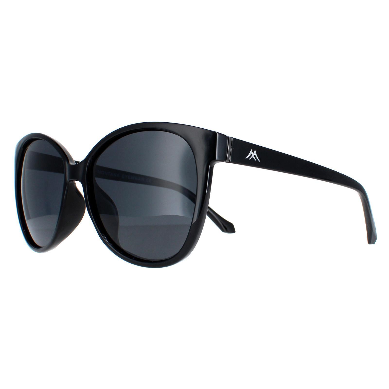 Montana Cat Eye Womens Shiny Black Smoke Polarized Sunglasses 2/4