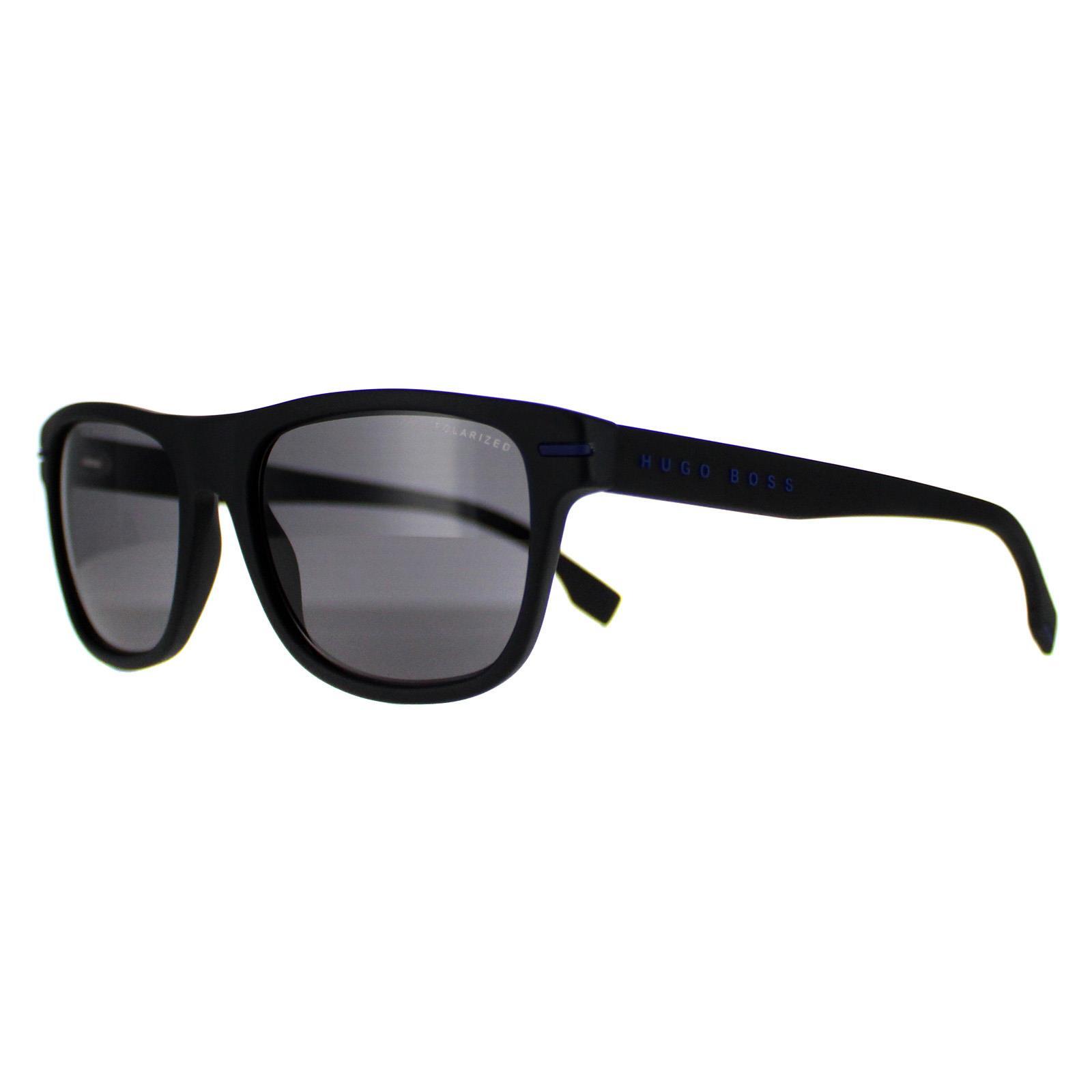 Hugo Boss Rectangle Mens Matte Black Blue Grey Polarized BOSS 1322/S 2/4
