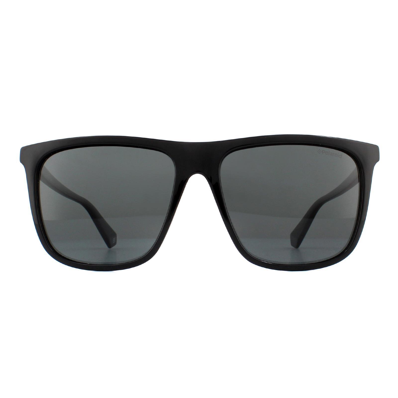 Polaroid Square Mens Black Grey Polarized Sunglasses 1/4