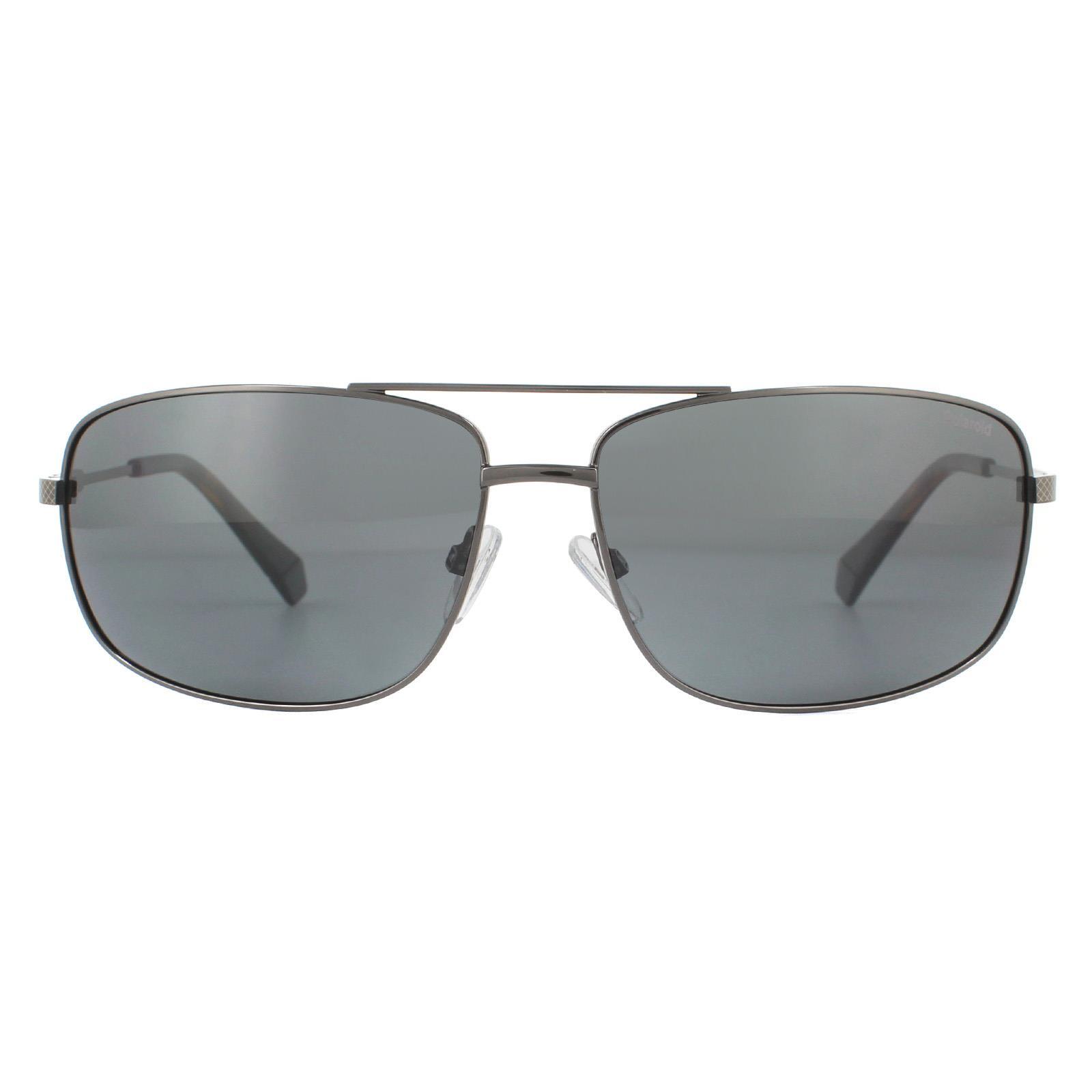POLAROID Polaroid Rectangle Mens Dark Ruthenium Grey Polarized Sunglasses