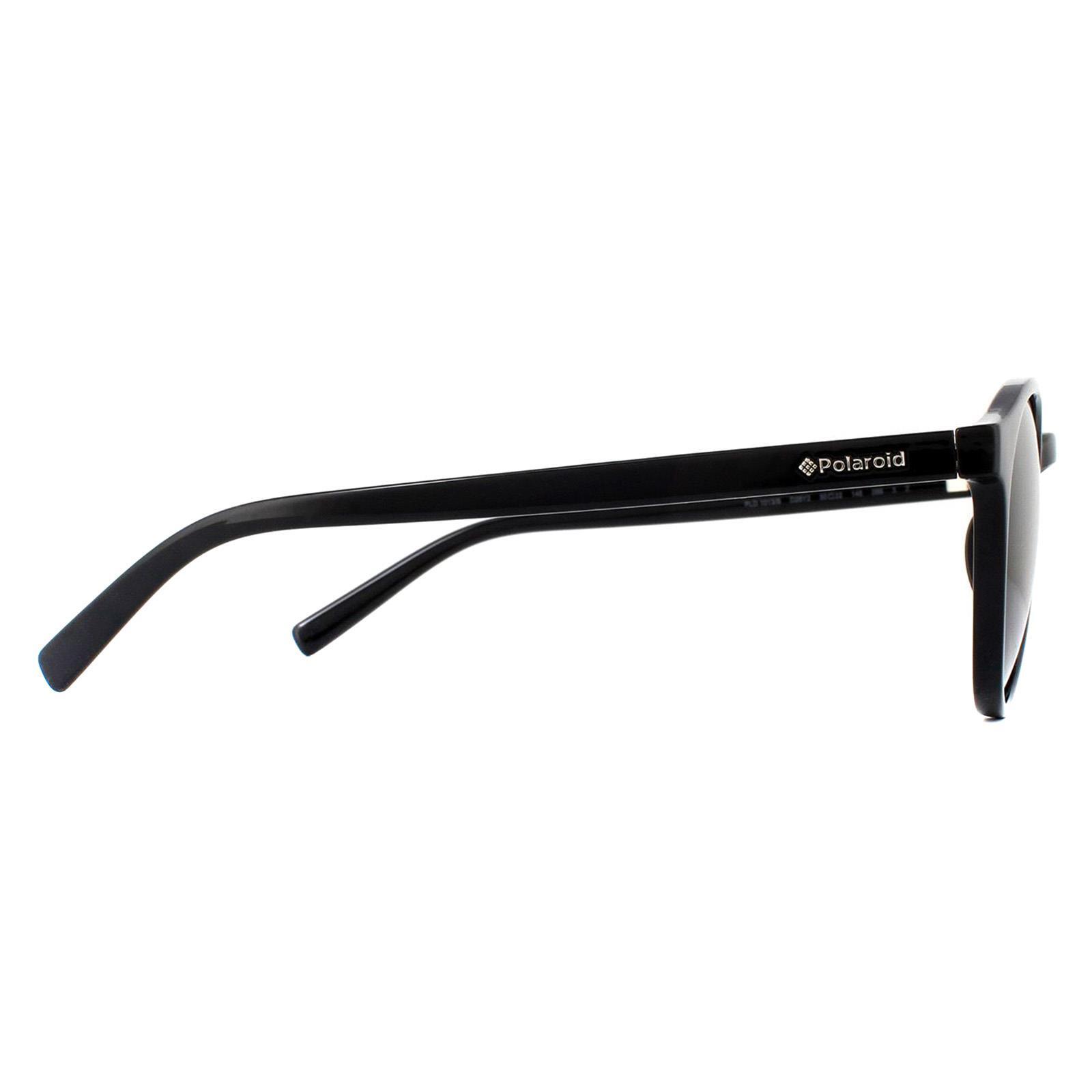 Polaroid Round Unisex Shiny Black Grey Polarized Sunglasses 4/4