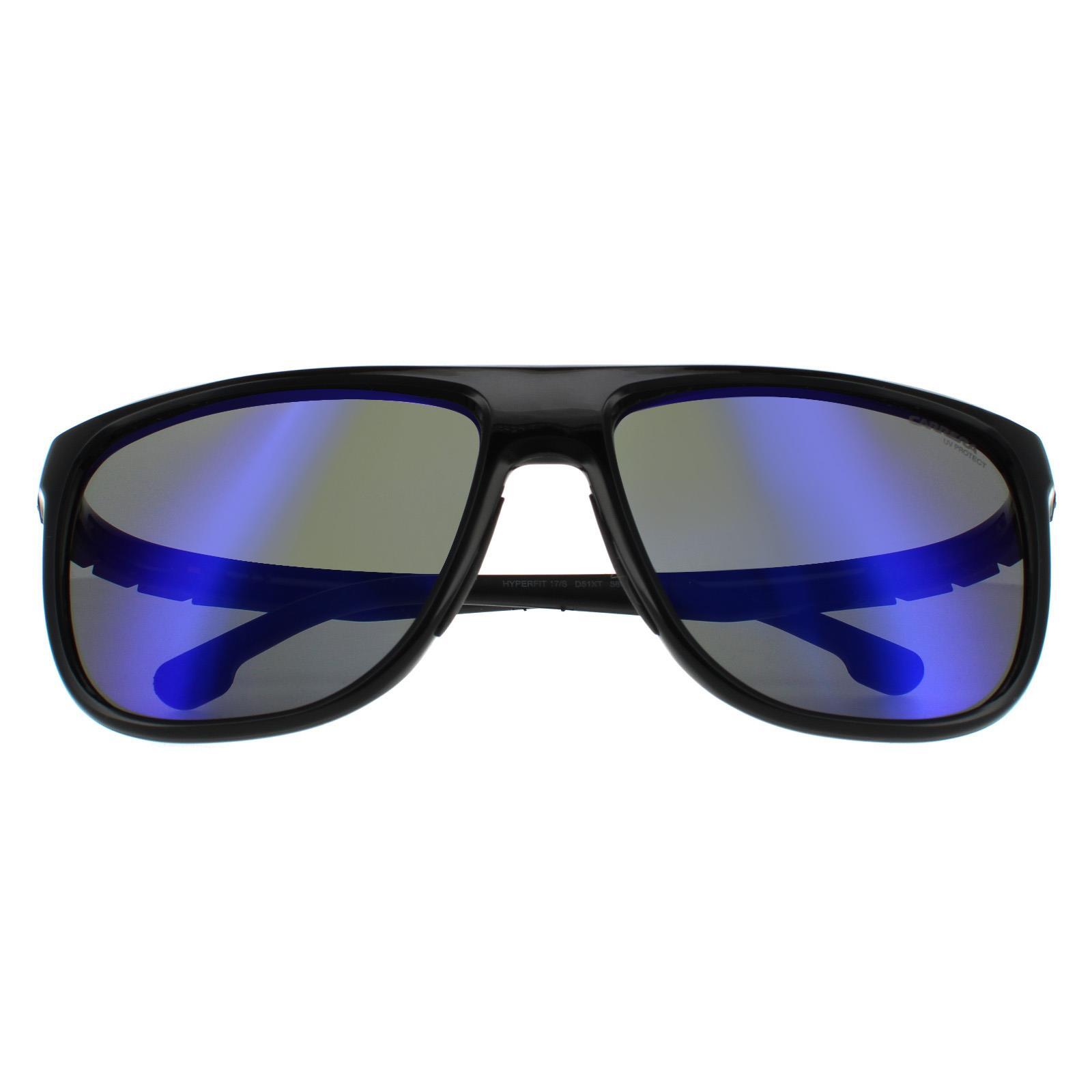 Carrera Rectangle Mens Black Blue Blue Sky Mirror Sunglasses 1/4