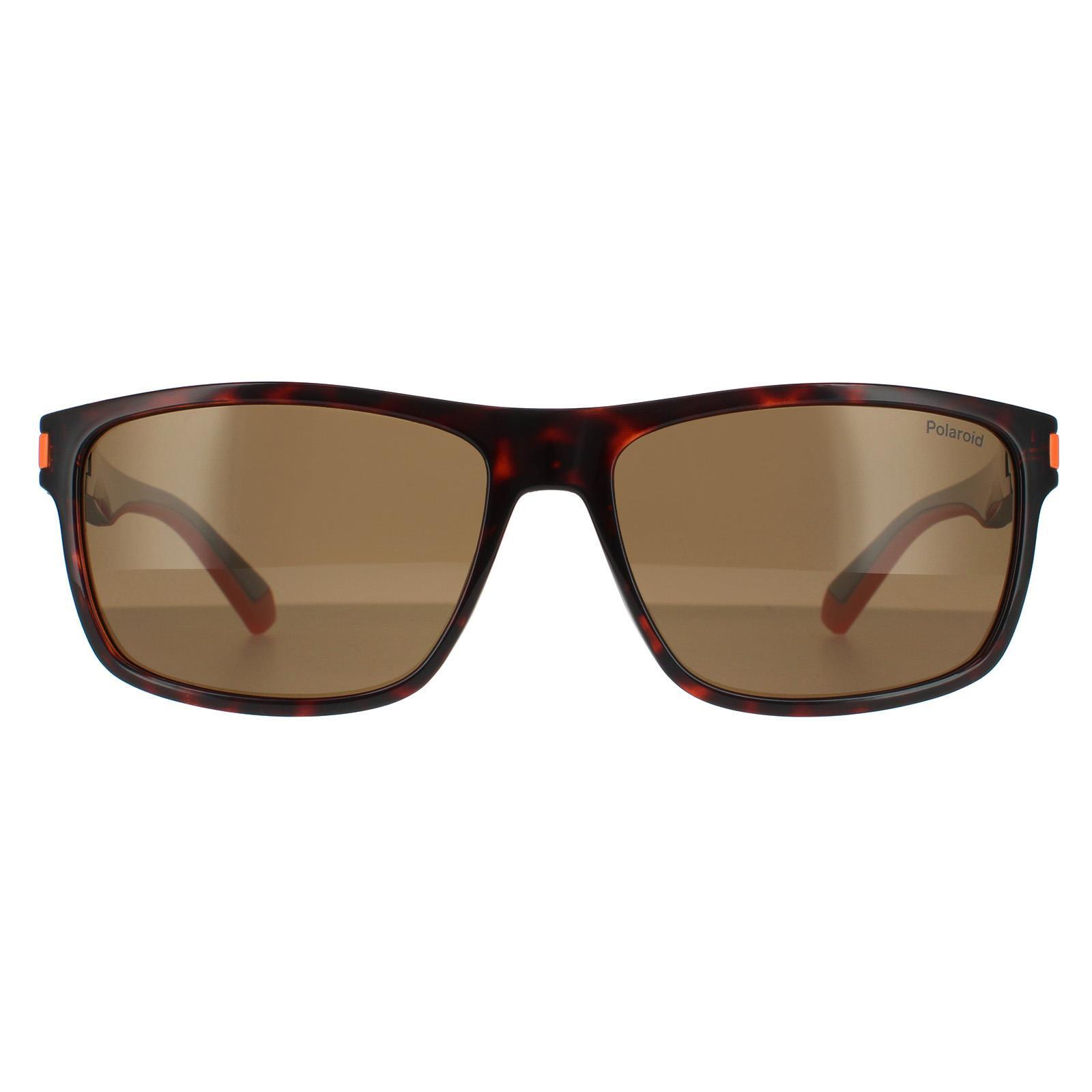 Polaroid Rectangle Mens Havana Orange Bronze Polarized Sunglasses 1/4