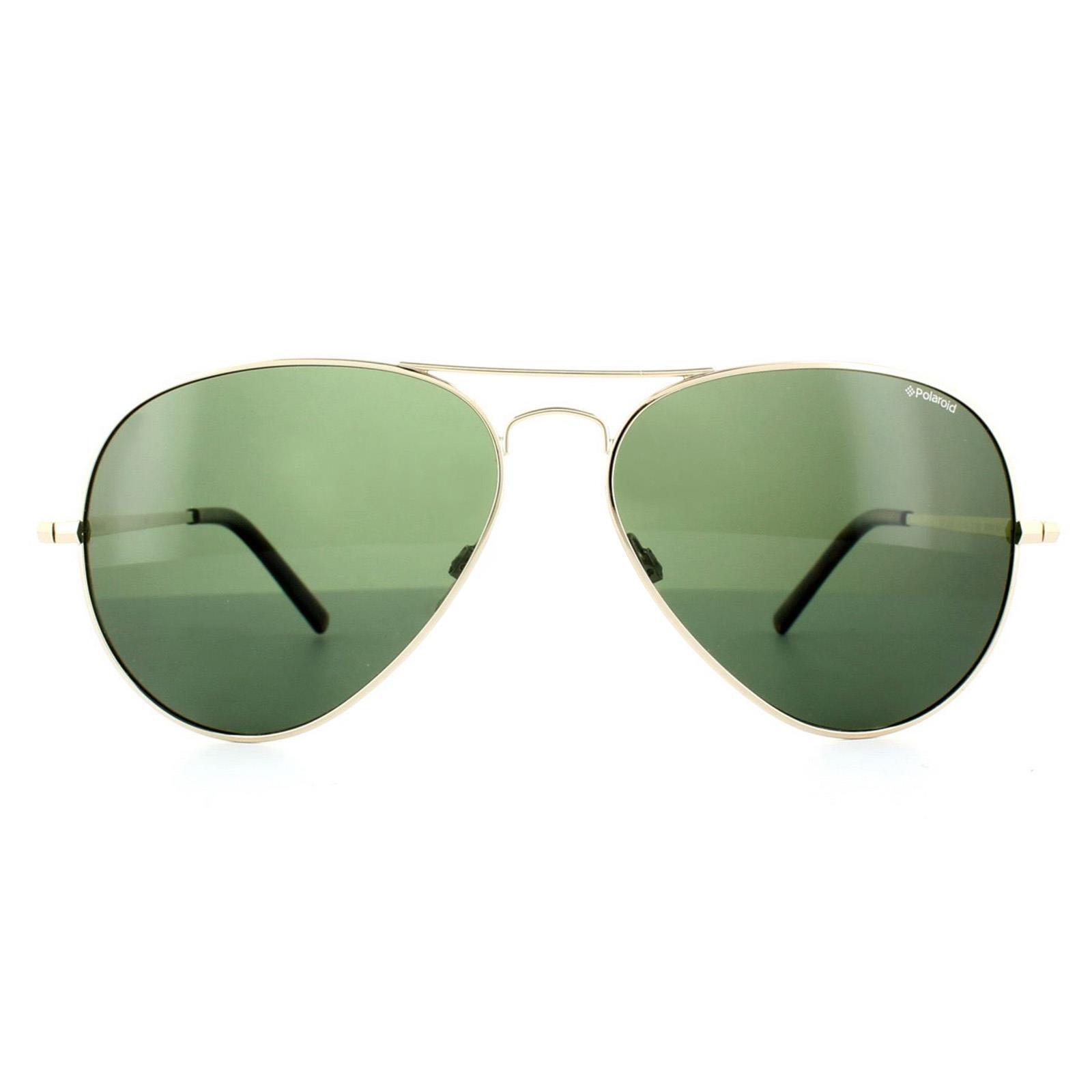 POLAROID Polaroid Aviator Unisex Light Gold Green Polarized Sunglasses