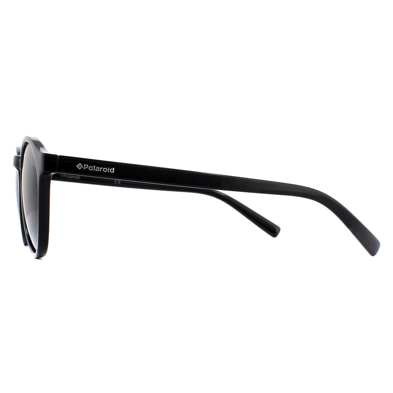 Polaroid Round Unisex Shiny Black Grey Polarized Sunglasses 3/4