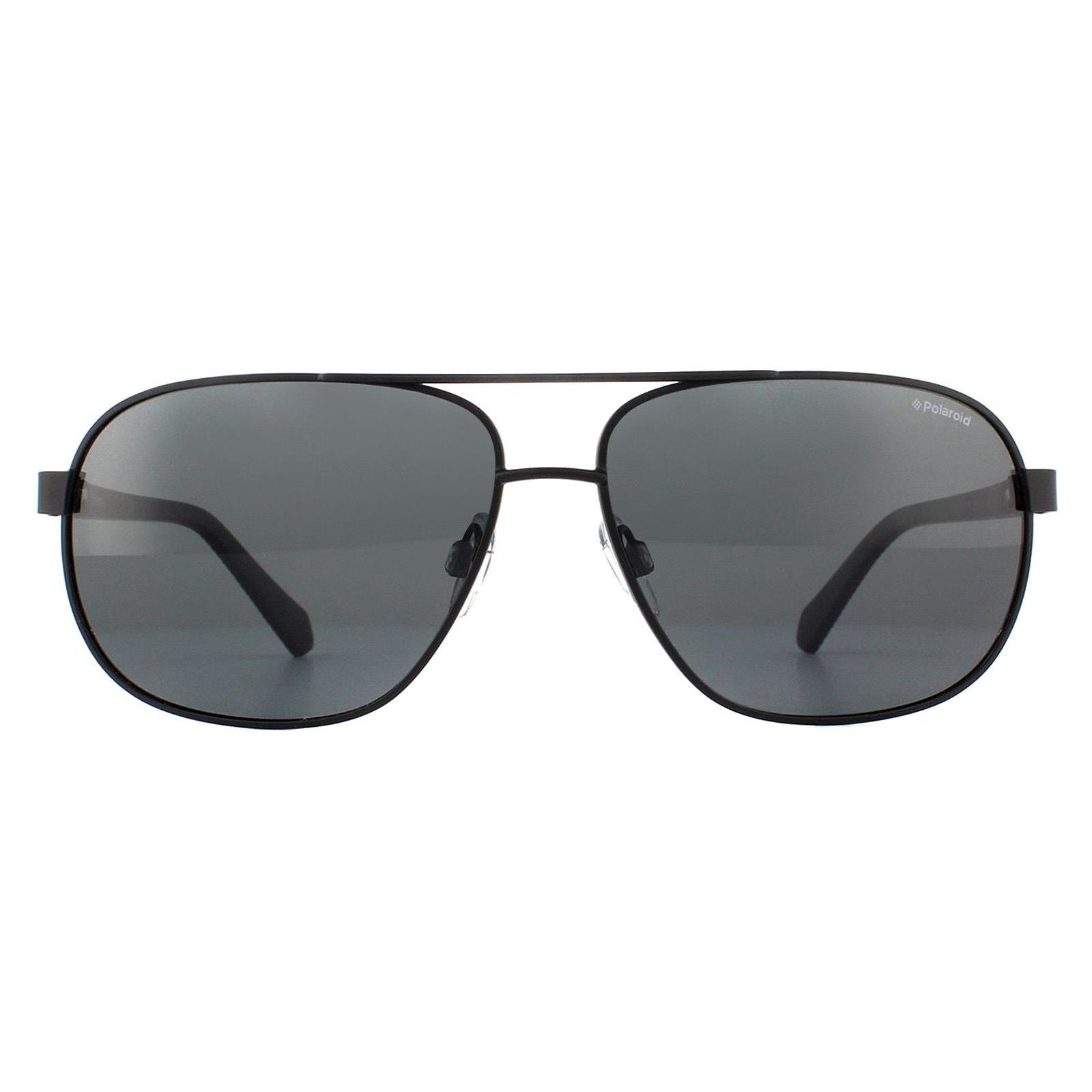 Polaroid Aviator Mens Matte Black Grey Polarized Sunglasses