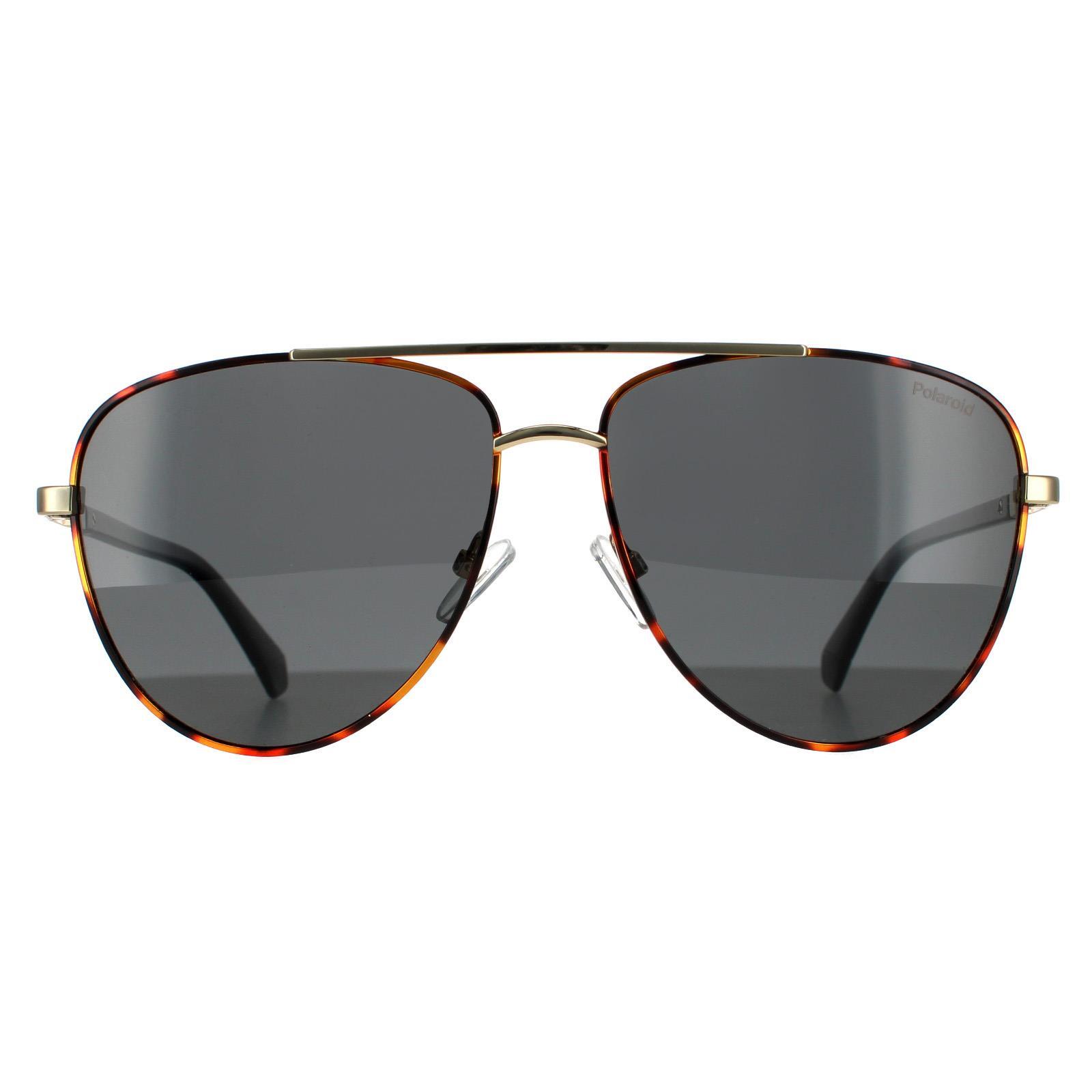 POLAROID Polaroid Aviator Unisex Gold Havana Grey Polarized Sunglasses