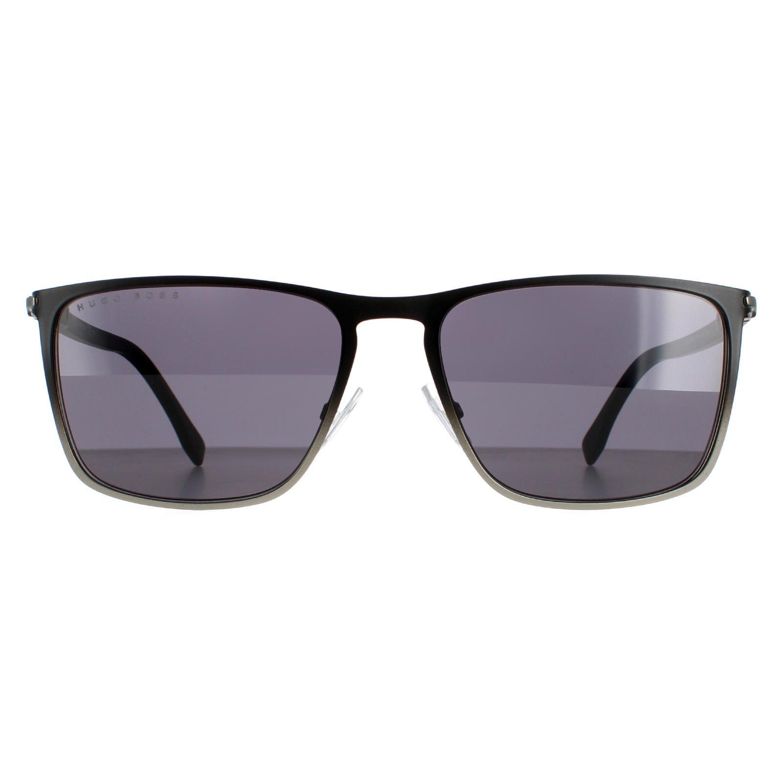 HUGO BOSS Hugo Boss Rectangle Mens Black Ruthenium and Dark Grey Grey Sunglasses