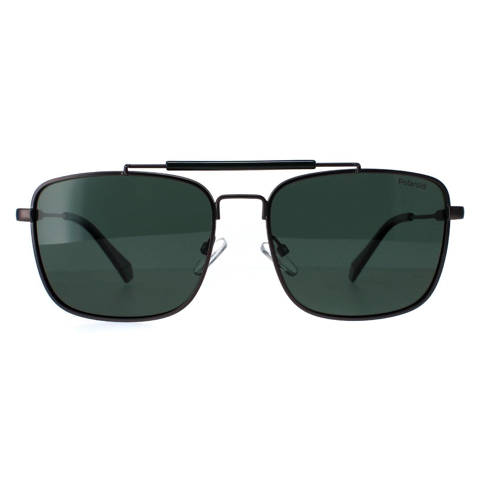 Polaroid Rectangle Mens Matte Dark Ruthenium Green Polarized Sunglasses 1/4