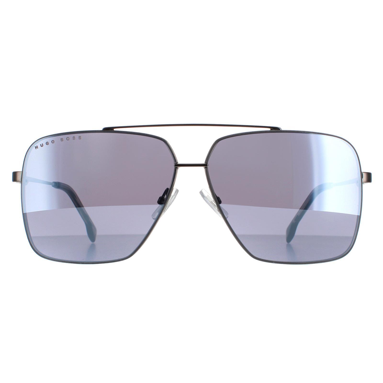 HUGO BOSS Hugo Boss Round Mens Dark Ruthenium Silver Mirror Sunglasses