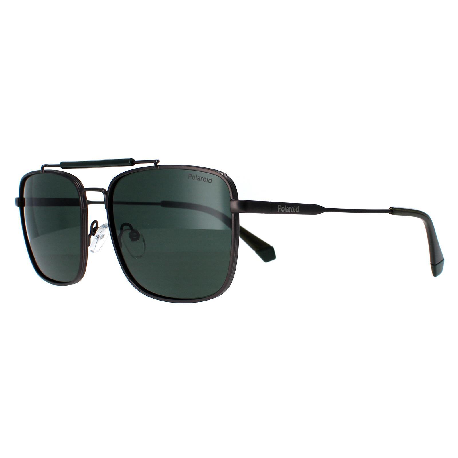 Polaroid Rectangle Mens Matte Dark Ruthenium Green Polarized Sunglasses 2/4