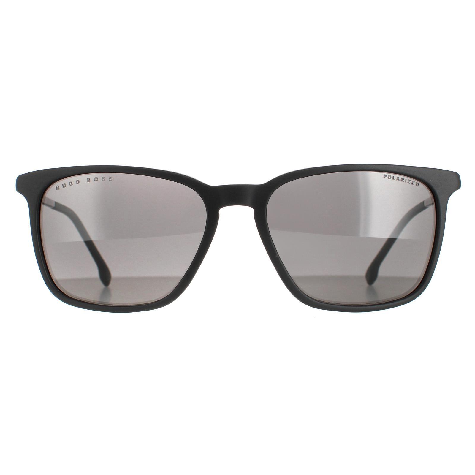 HUGO BOSS Hugo Boss Rectangle Mens Matte Black Grey Polarised Sunglasses