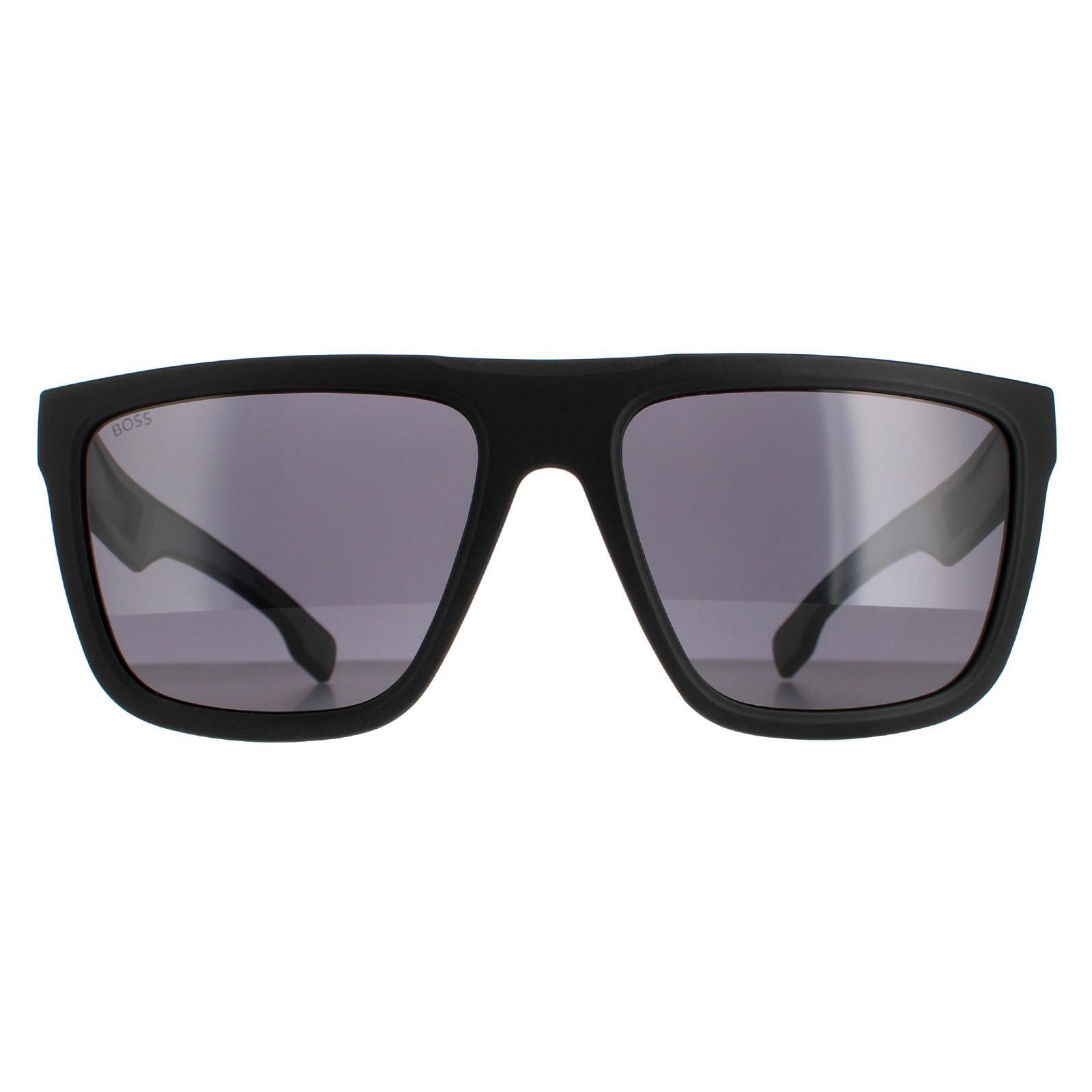 HUGO BOSS Hugo Boss Square Mens Matte Black Grey Grey Sunglasses