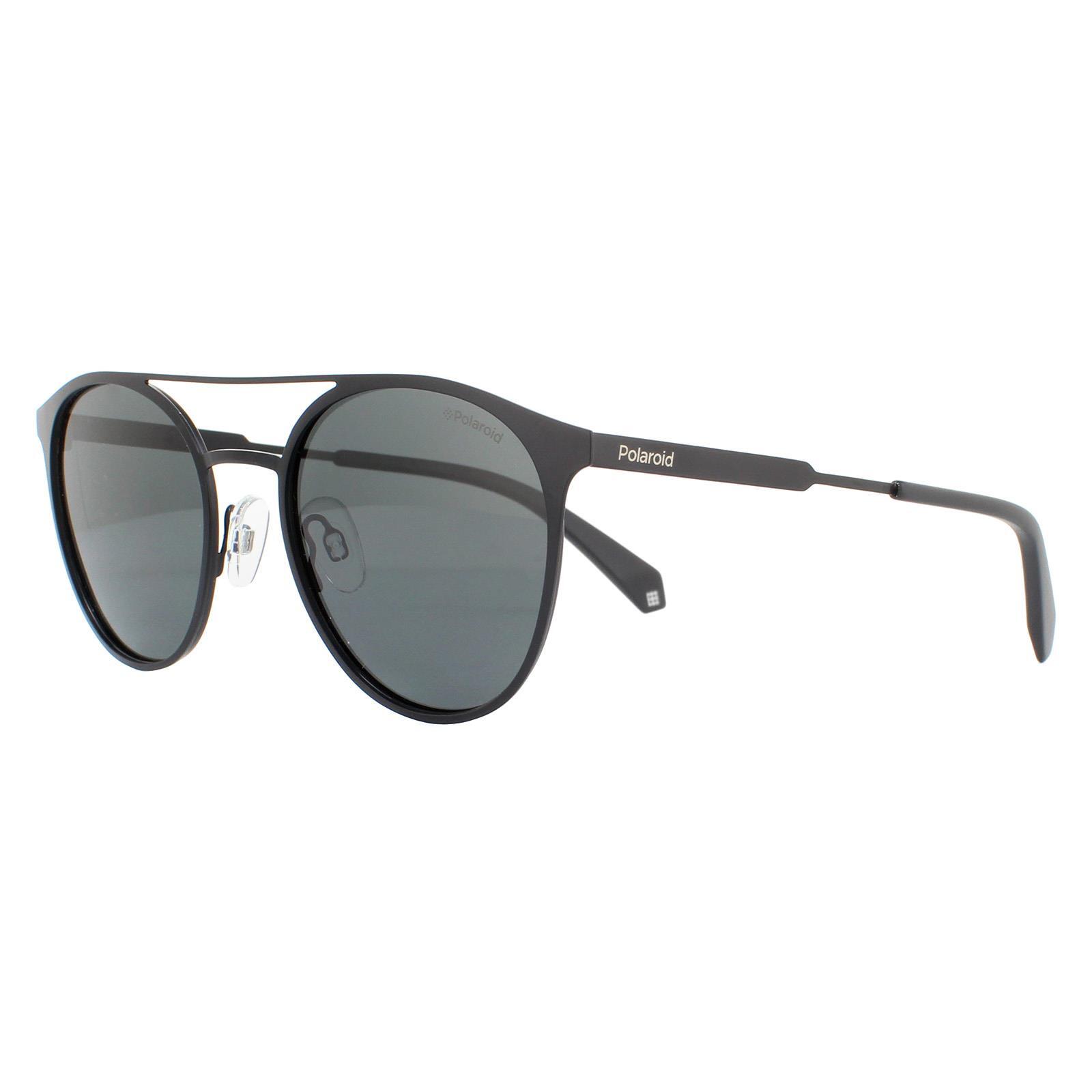 Lunettes de soleil Polaroid rondes unisexes noires grises polarisées 2/4