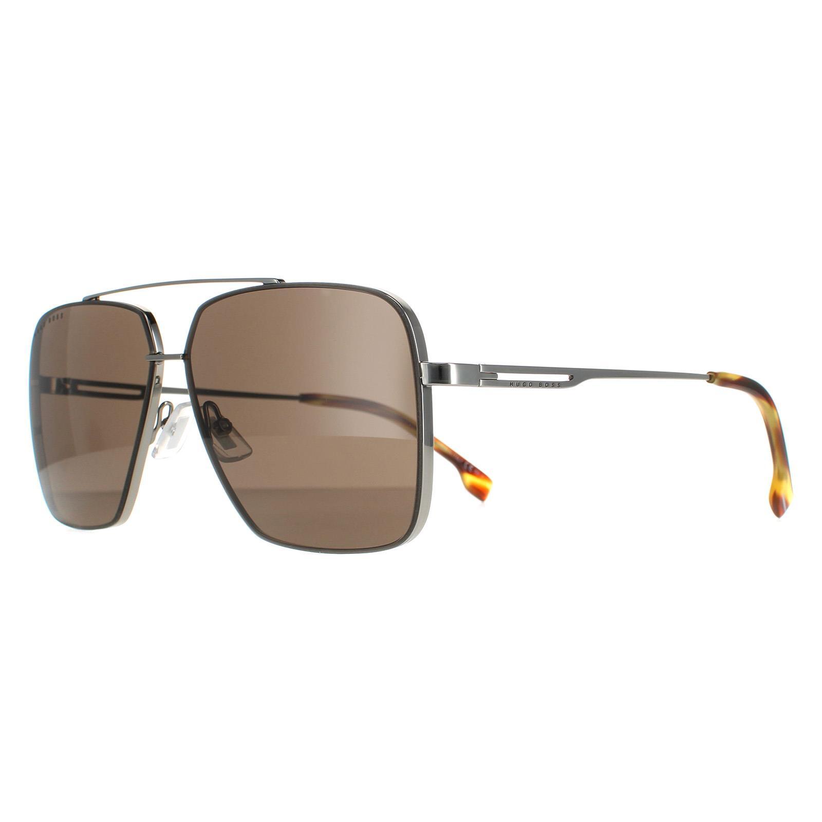 Hugo Boss Round Mens Brown Horn Ruthenium Brown Sunglasses 2/4
