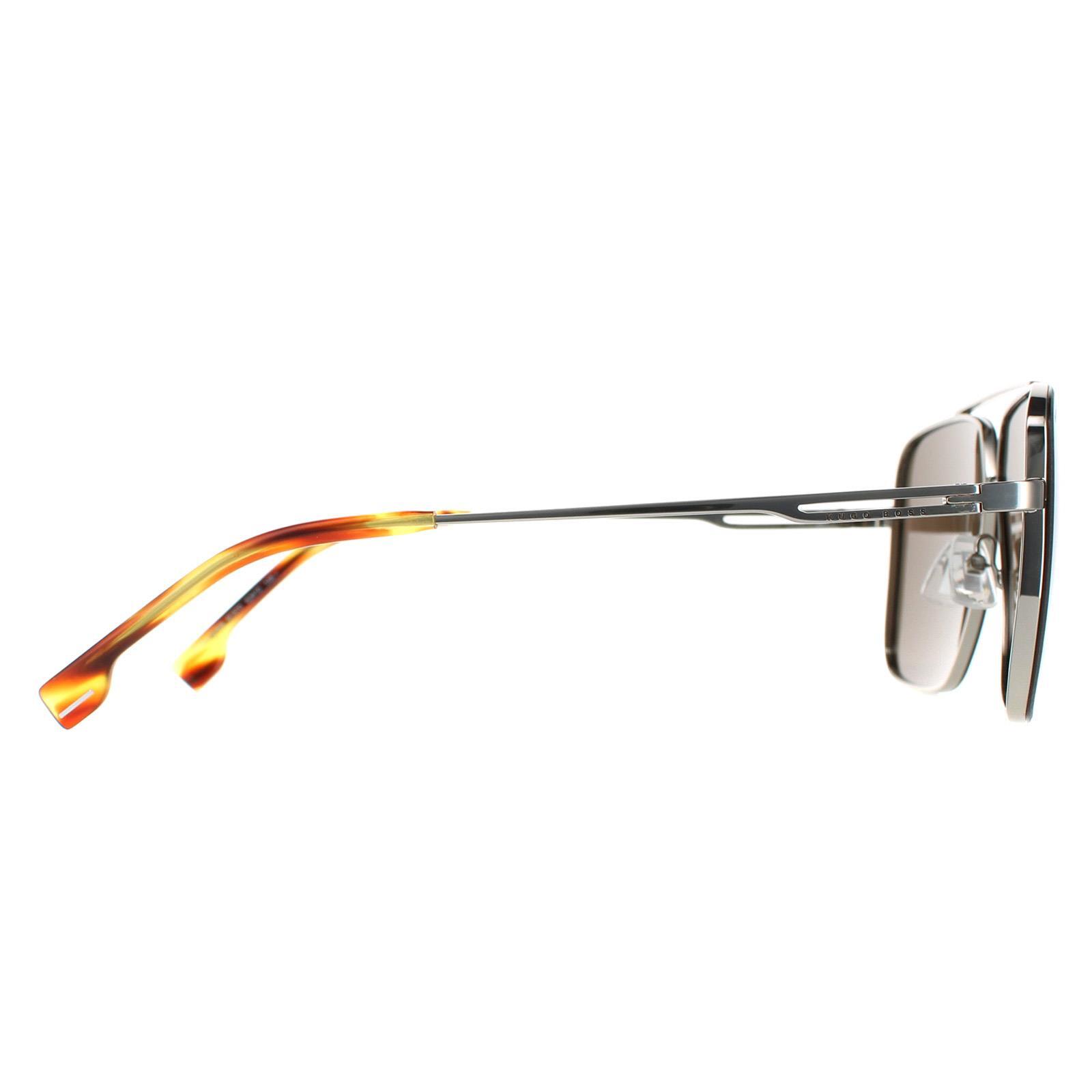 Hugo Boss Round Mens Brown Horn Ruthenium Brown Sunglasses 4/4