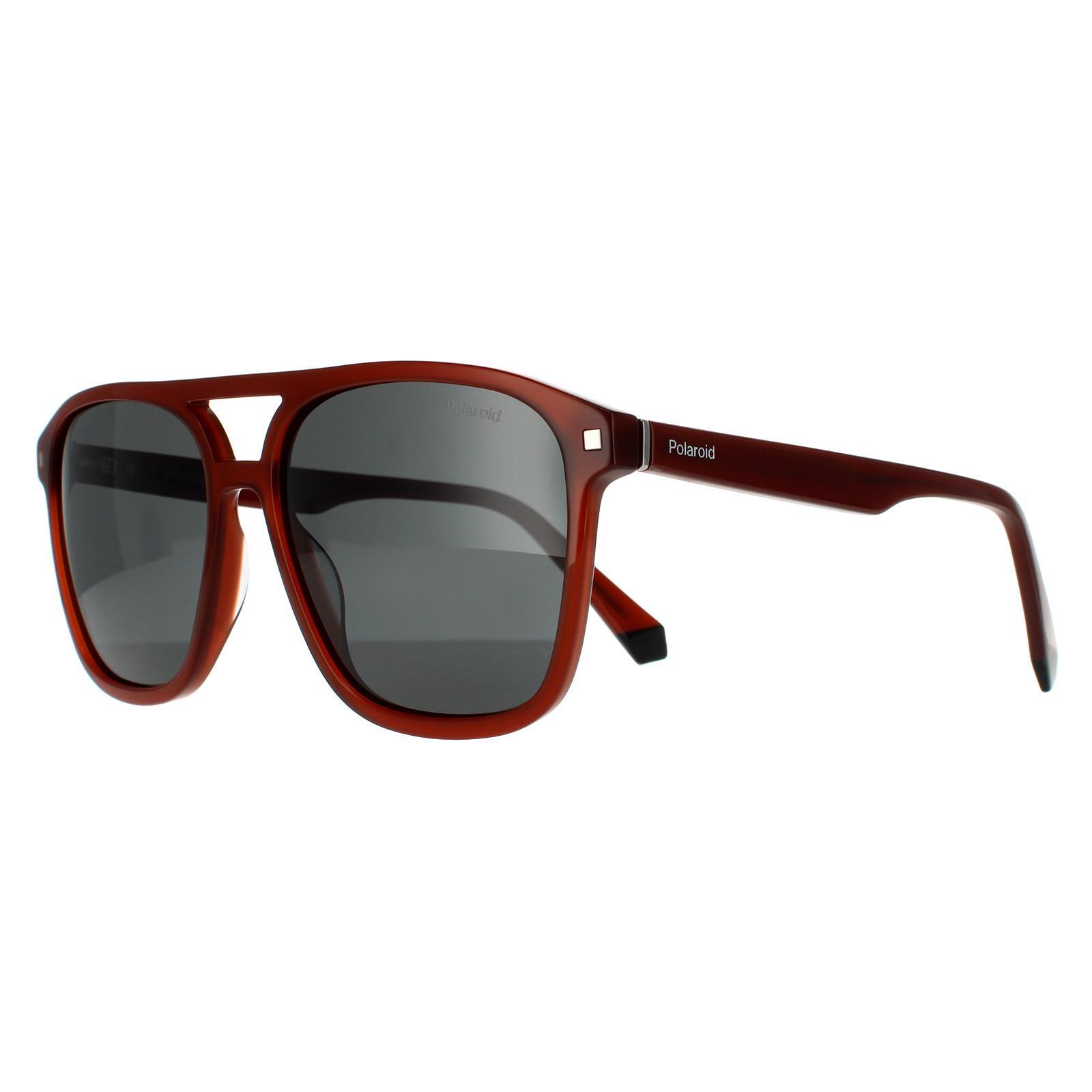 Polaroid Aviator Mens Brown Grey Polarized Sunglasses 2/4