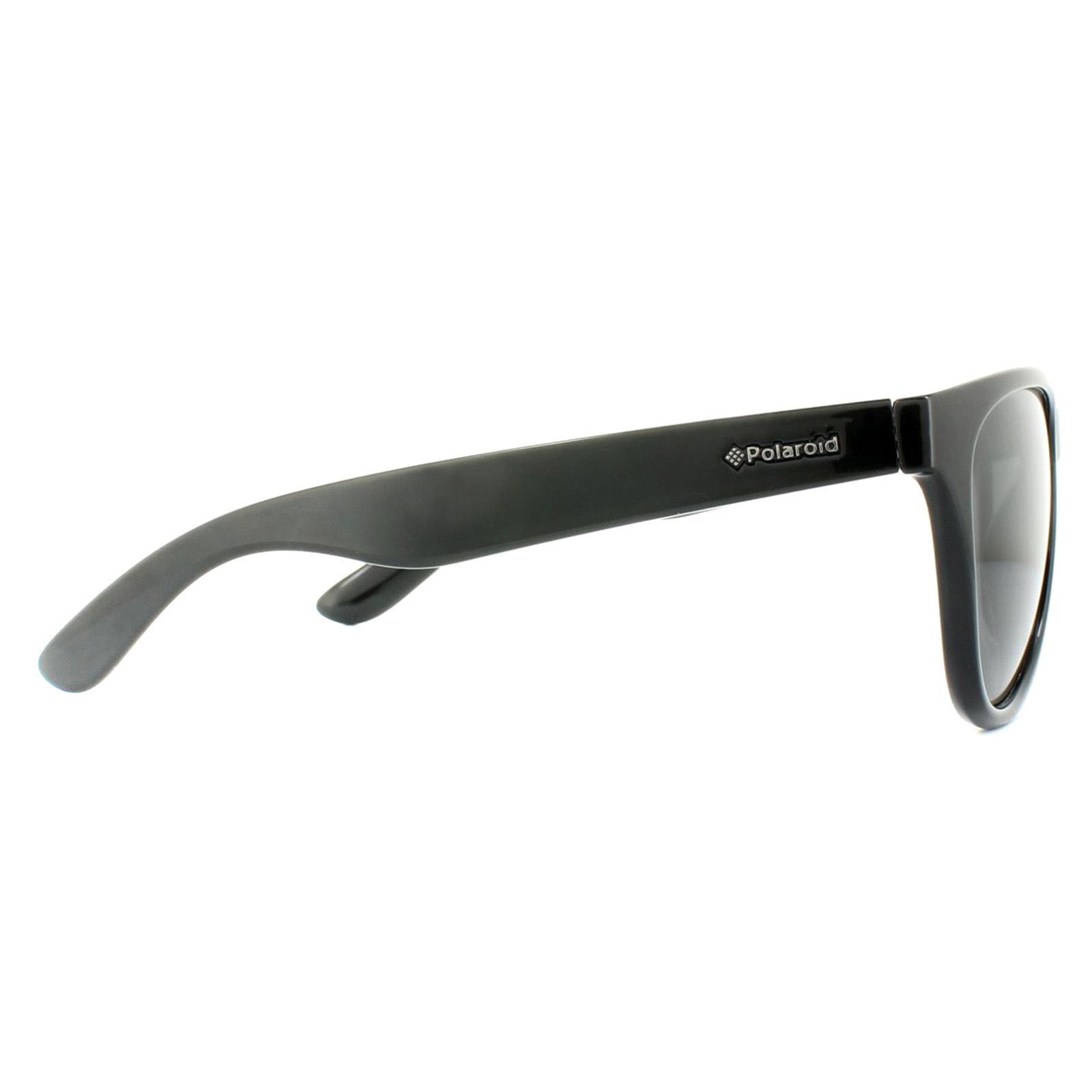 Polaroid Rectangle Mens Shiny Black Grey Polarized Sunglasses 4/4
