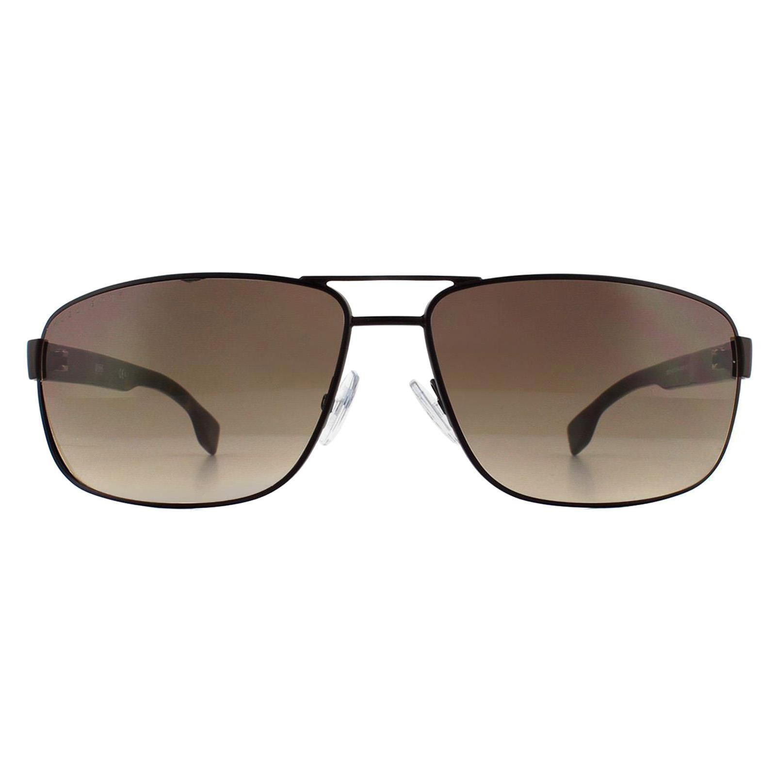 HUGO BOSS Hugo Boss Rectangle Mens Matte Brown Brown Gradient Sunglasses