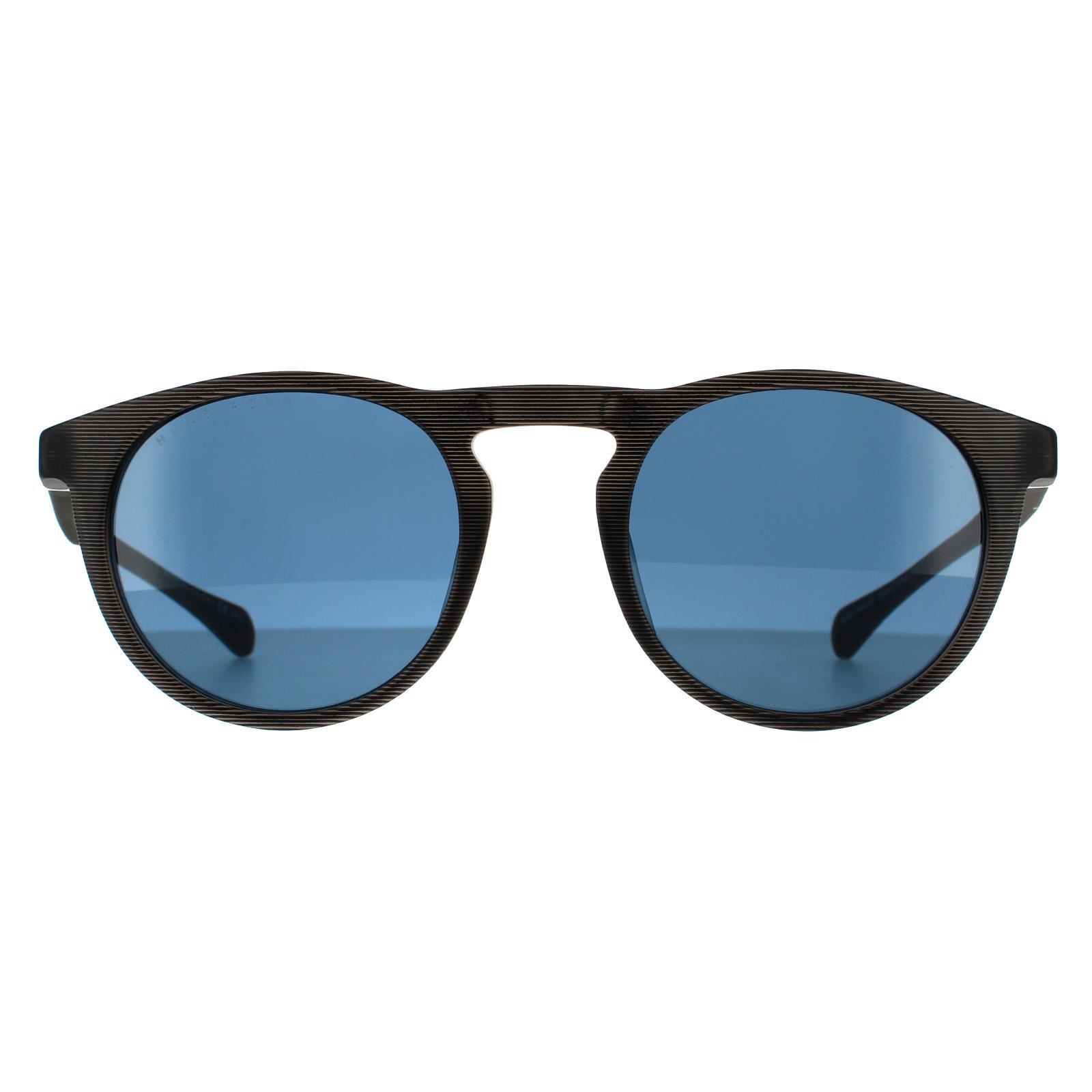 HUGO BOSS Hugo Boss Round Mens Matte Grey Pattern Blue Avio Sunglasses