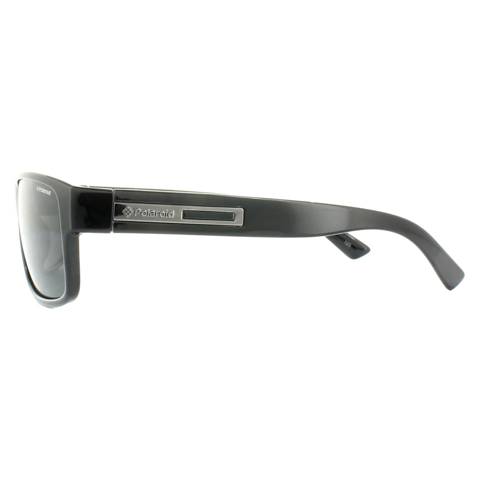 Polaroid Rectangle Mens Shiny Black Grey Polarized Sunglasses 3/4