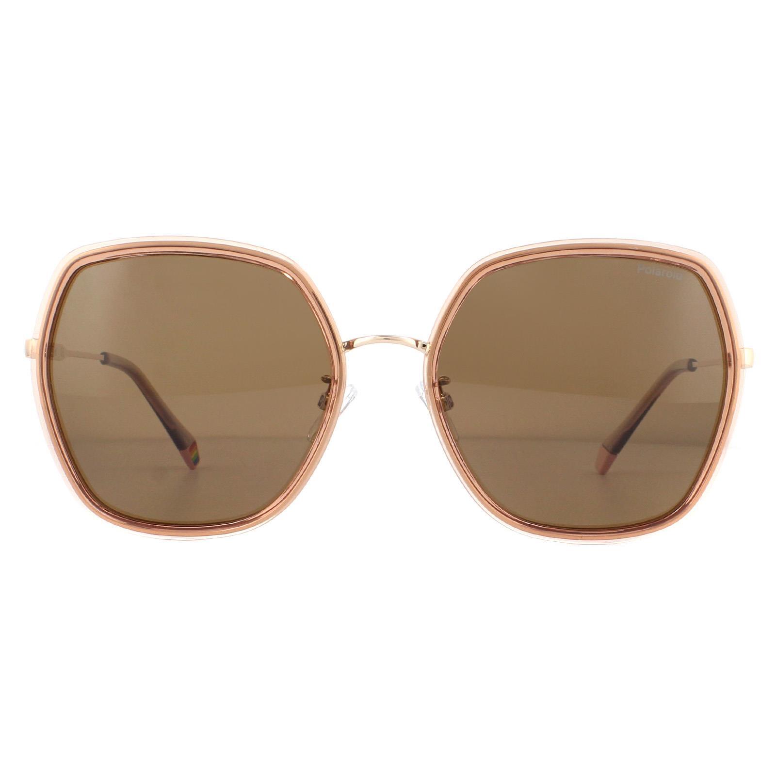 Polaroid Square Womens Pink Bronze Polarized Sunglasses 1/4