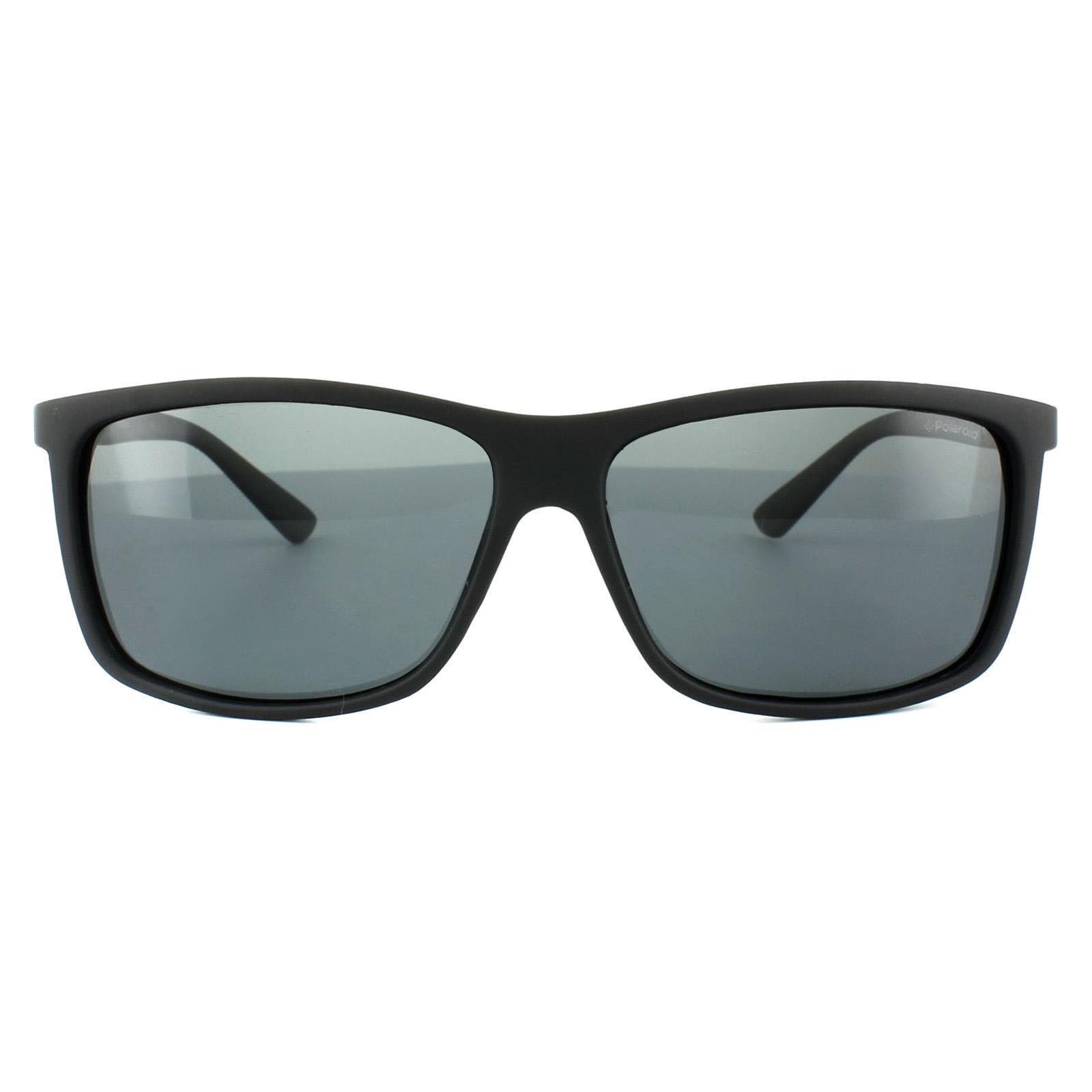 POLAROID Polaroid Rectangle Mens Black Grey Polarized Sunglasses