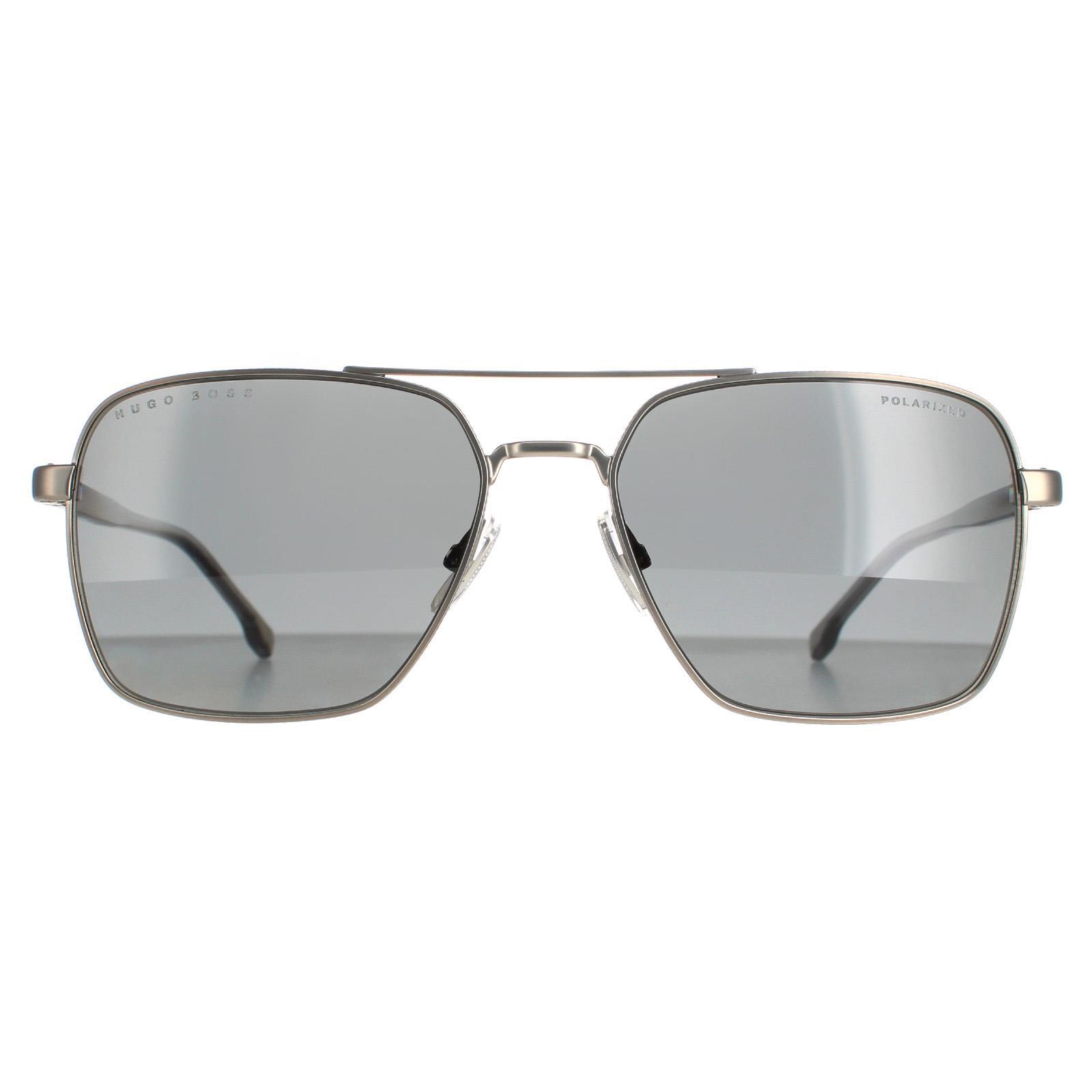 HUGO BOSS Hugo Boss Aviator Mens Matte Ruthenium Grey Polarized Sunglasses