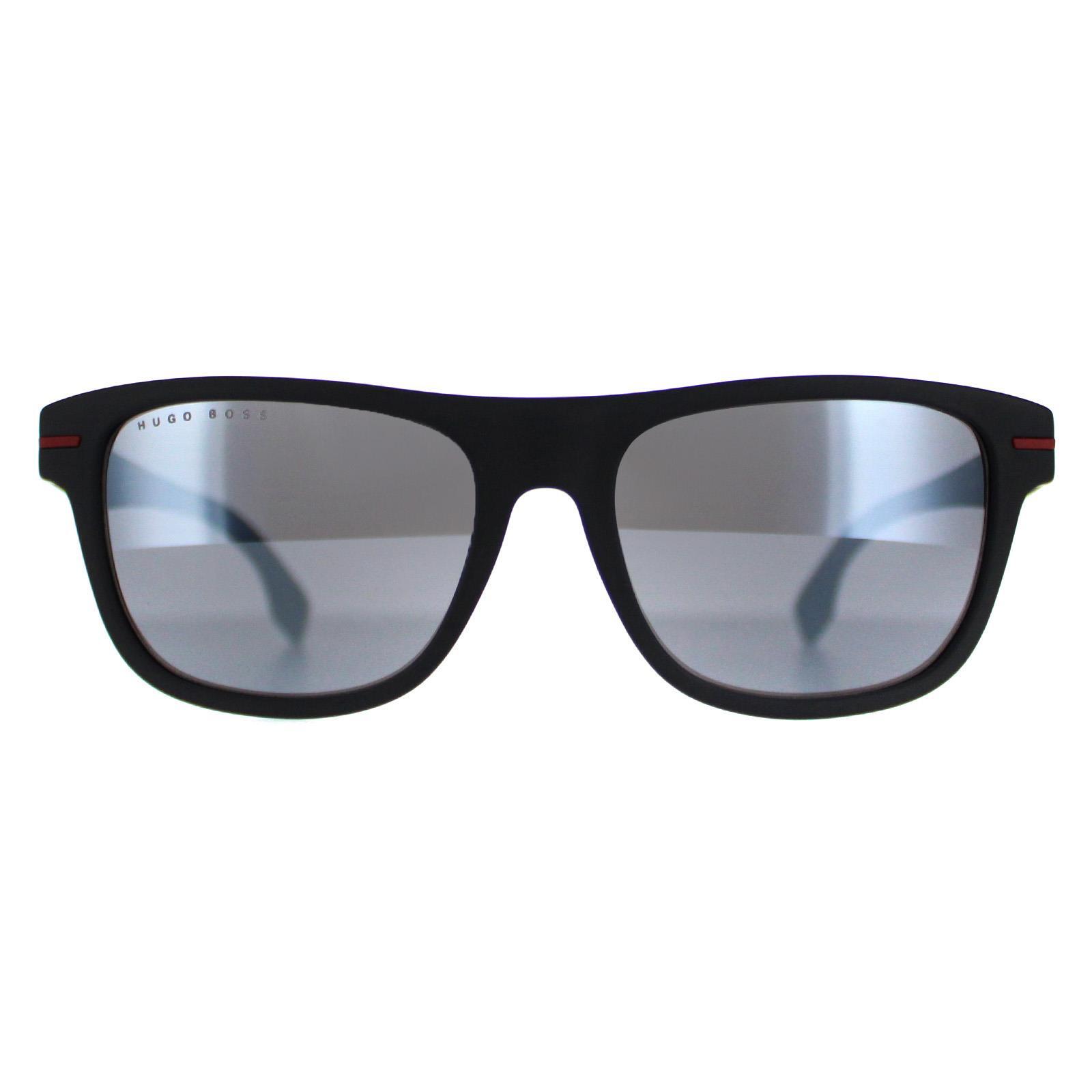 HUGO BOSS Hugo Boss Rectangle Mens Matte Black Red Silver Mirror BOSS 1322/S
