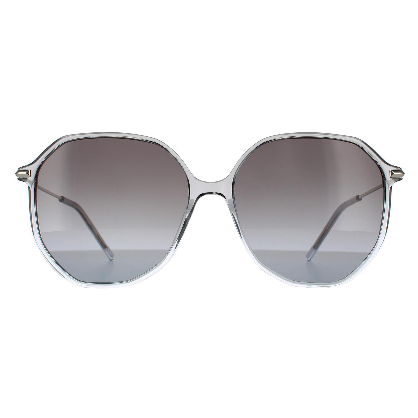 HUGO BOSS Hugo Boss Round Womens Grey Shaded Crystal Dark Grey Gradient Sunglasses
