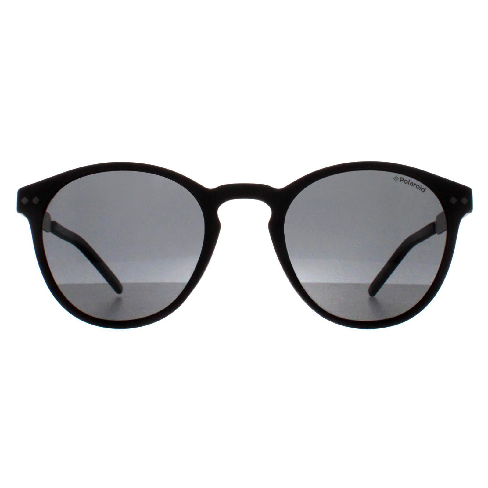 POLAROID Polaroid Round Unisex Shiny Black Grey Polarized Sunglasses
