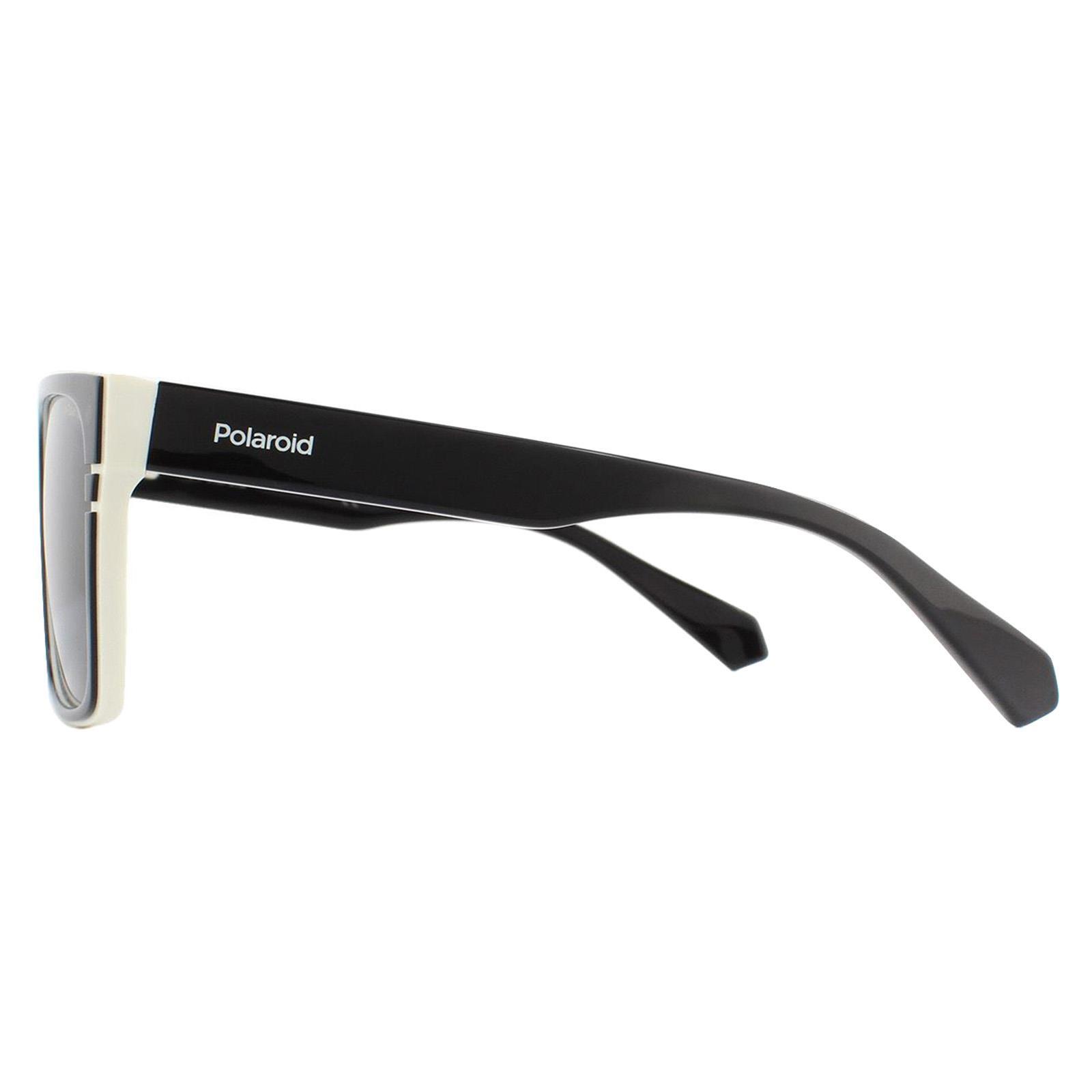 Polaroid Rectangle Mens Black Ivory Grey Polarized Sunglasses 3/4