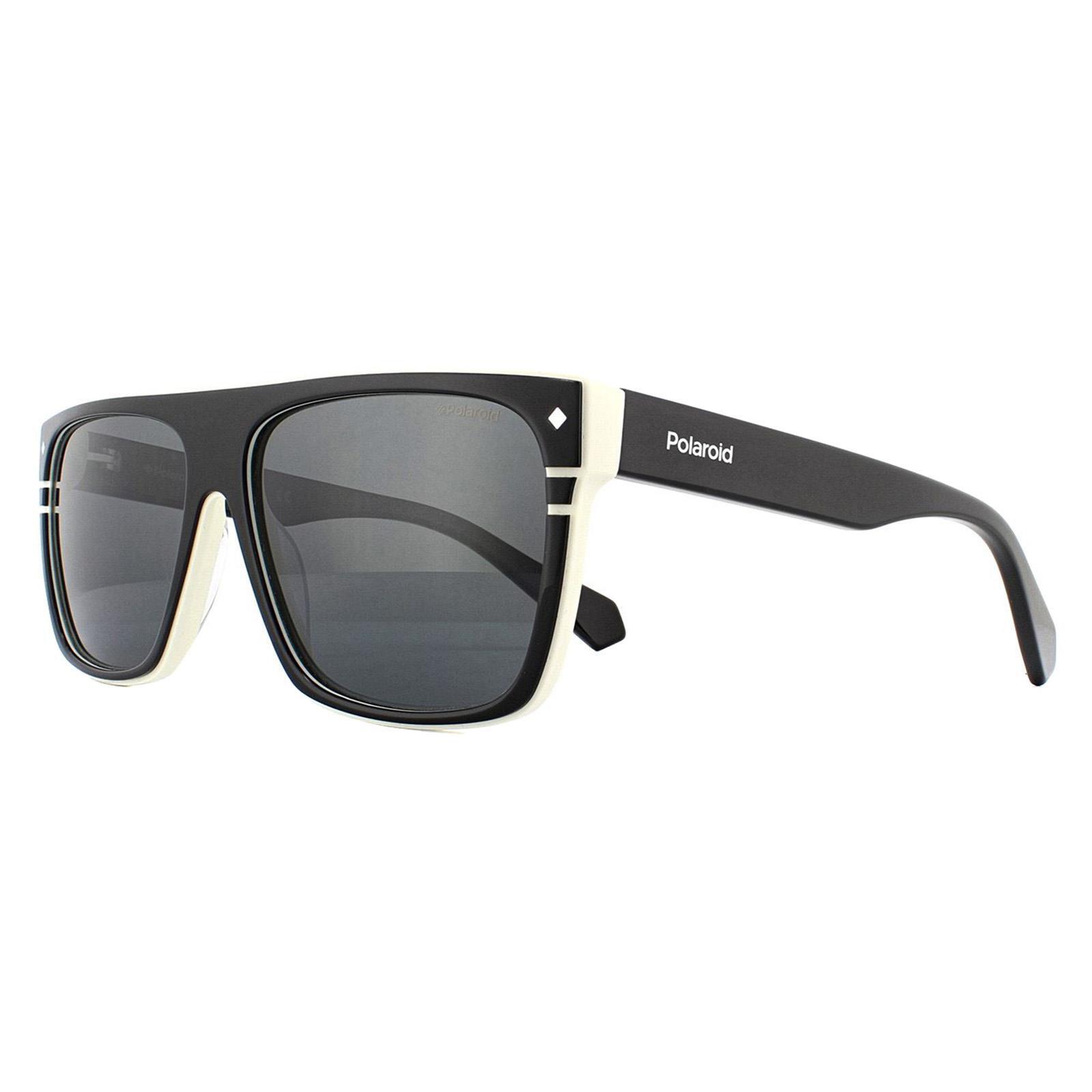 Polaroid Rectangle Mens Black Ivory Grey Polarized Sunglasses 2/4