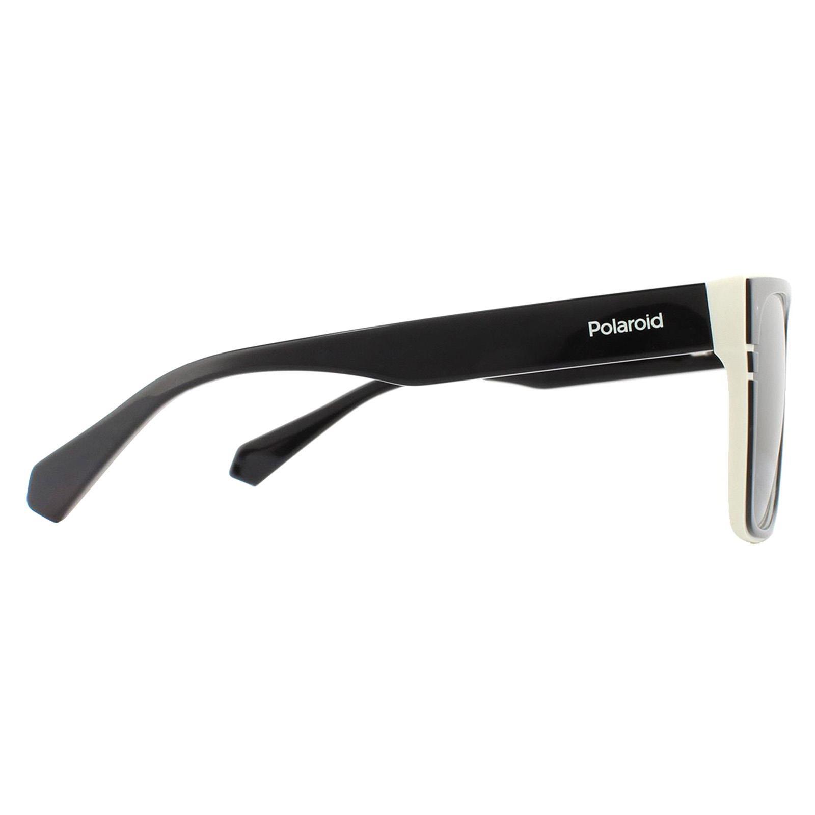 Polaroid Rectangle Mens Black Ivory Grey Polarized Sunglasses 4/4