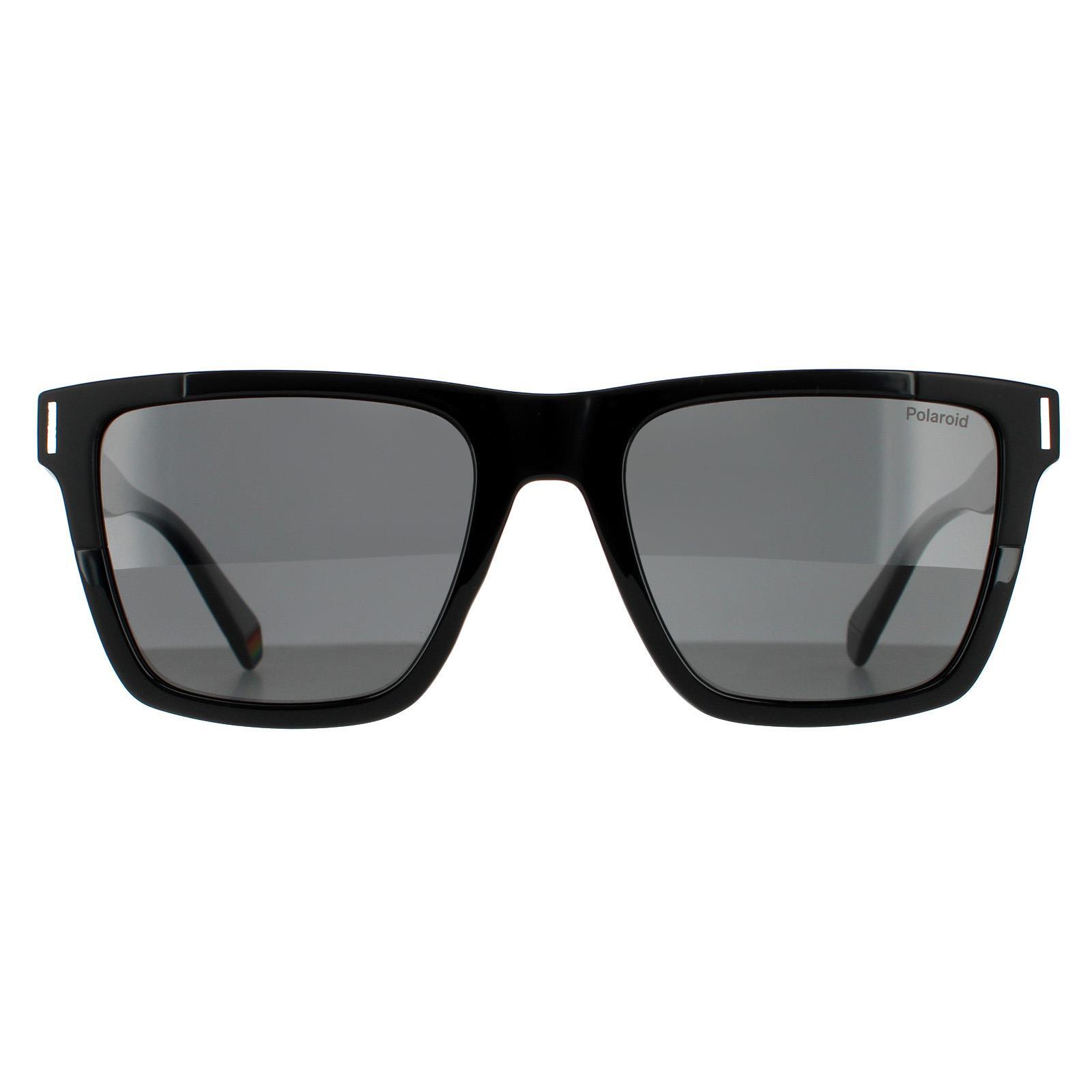 POLAROID Polaroid Rectangle Mens Black Grey Polarized Sunglasses