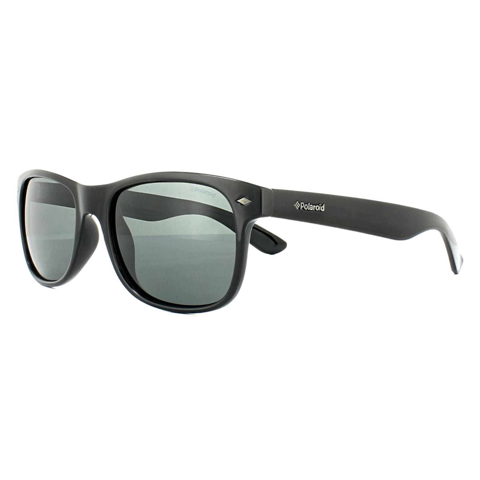 Polaroid Rectangle Unisex Shiny Black Grey Polarized Sunglasses 2/4